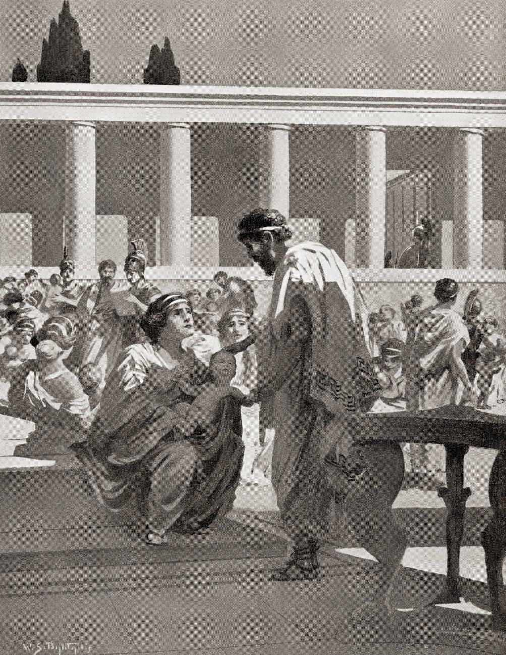 Public examination of babies in Sparta