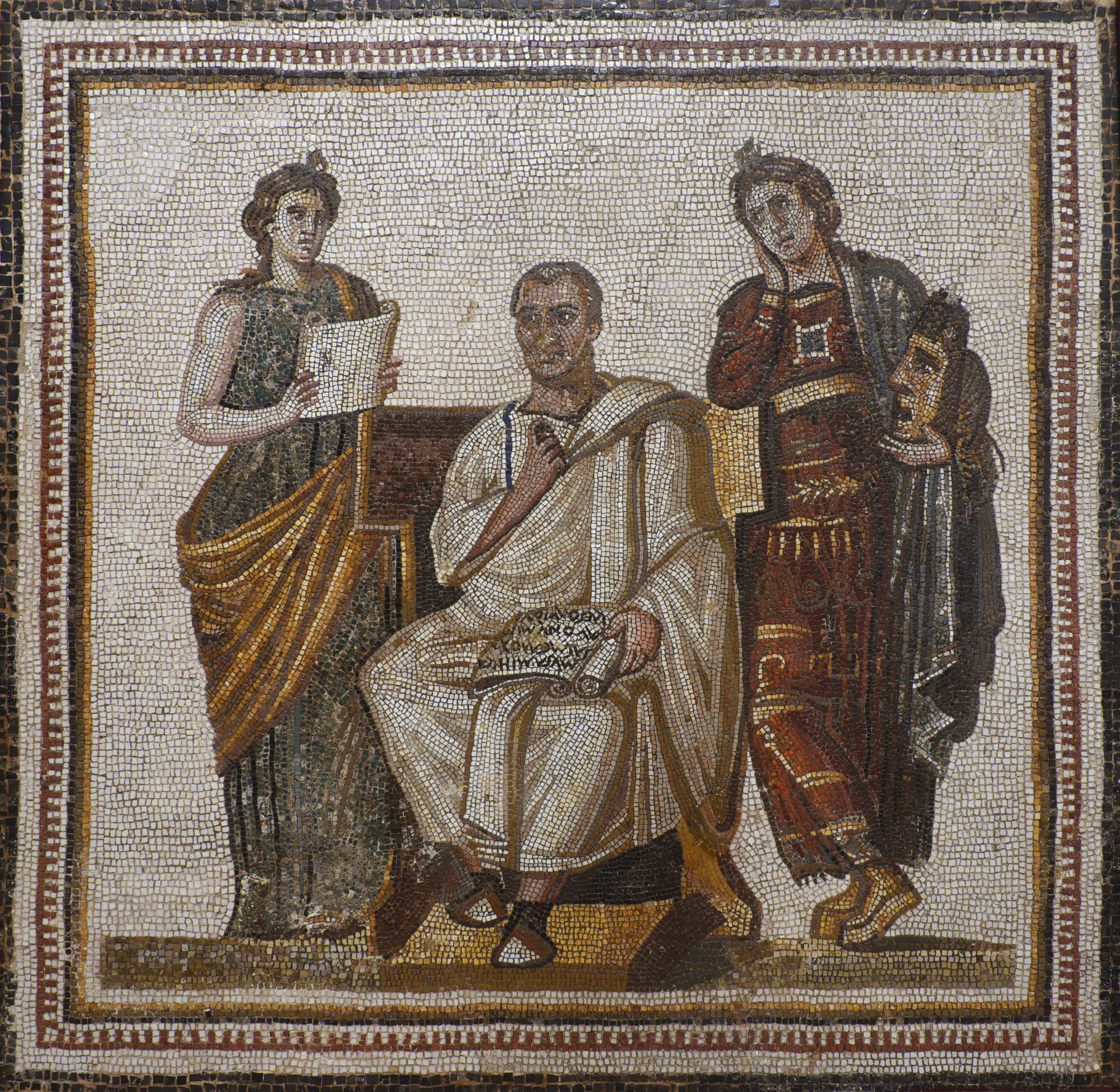 Mosaic with the poet Virgil and the two Muses, Clio and Melpomene