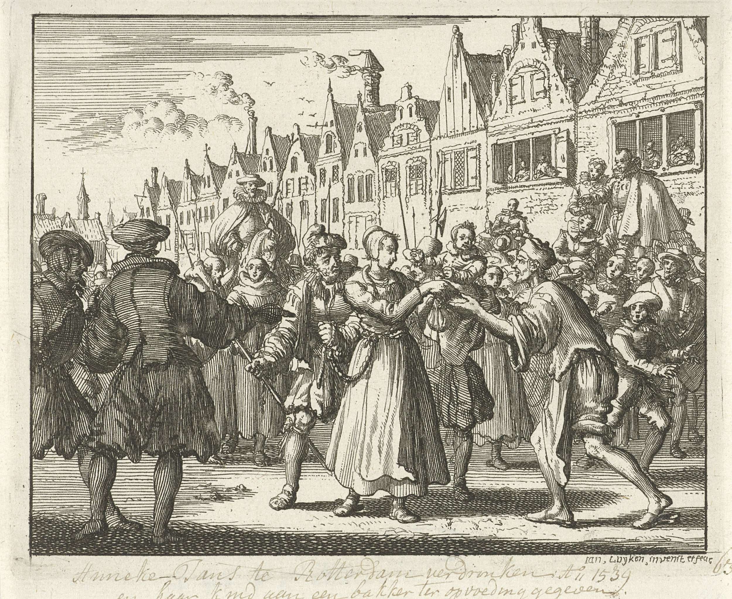 Condemned to death, Anneken Jans hands over her son, the later Esaias de Lind, to a baker
