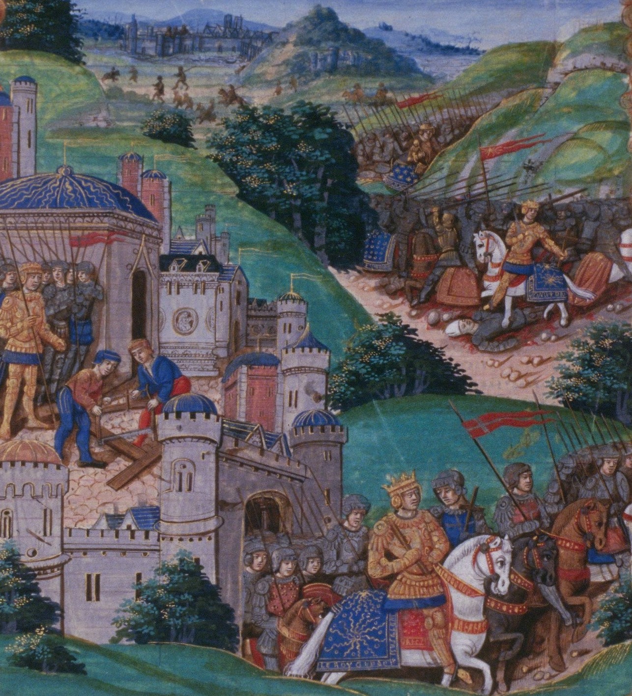 King Guy marches to battle with Saladin, accompanied by Bishop Rufin of Acre