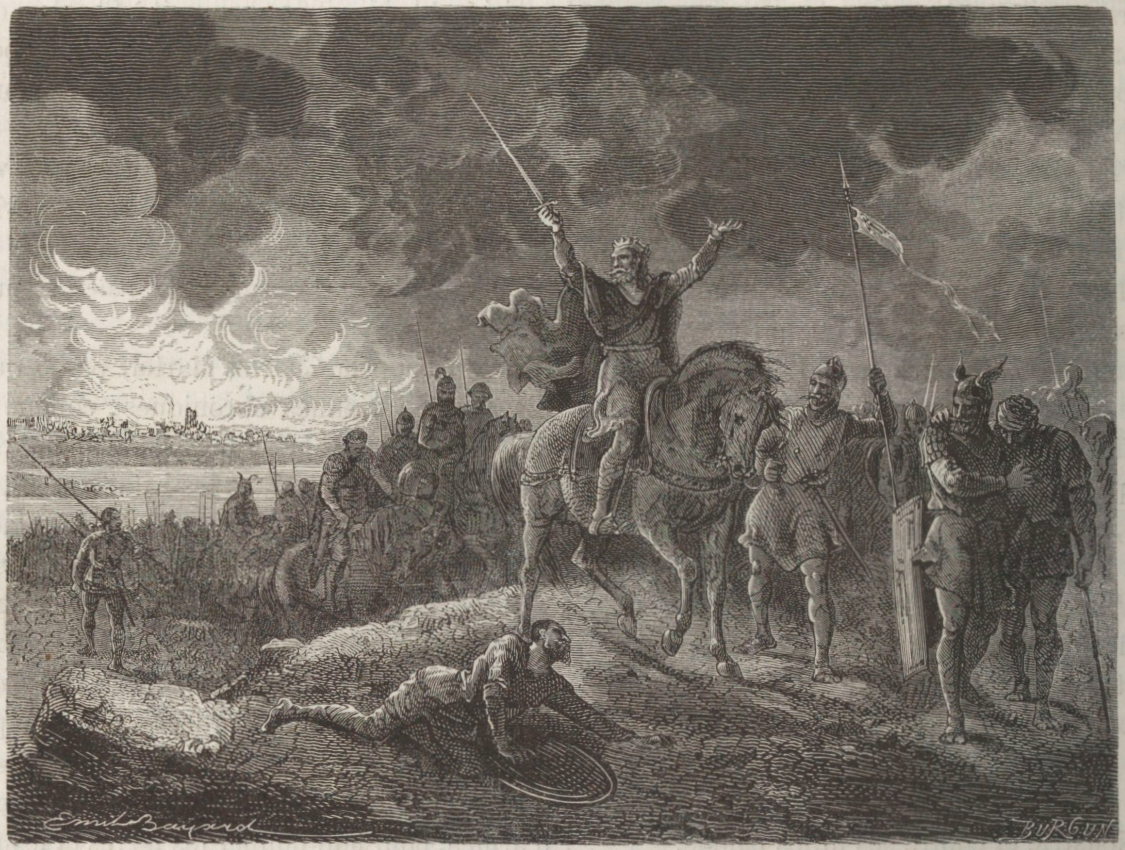 Odo the Great leaving Bordeaux burned by the Saracens
