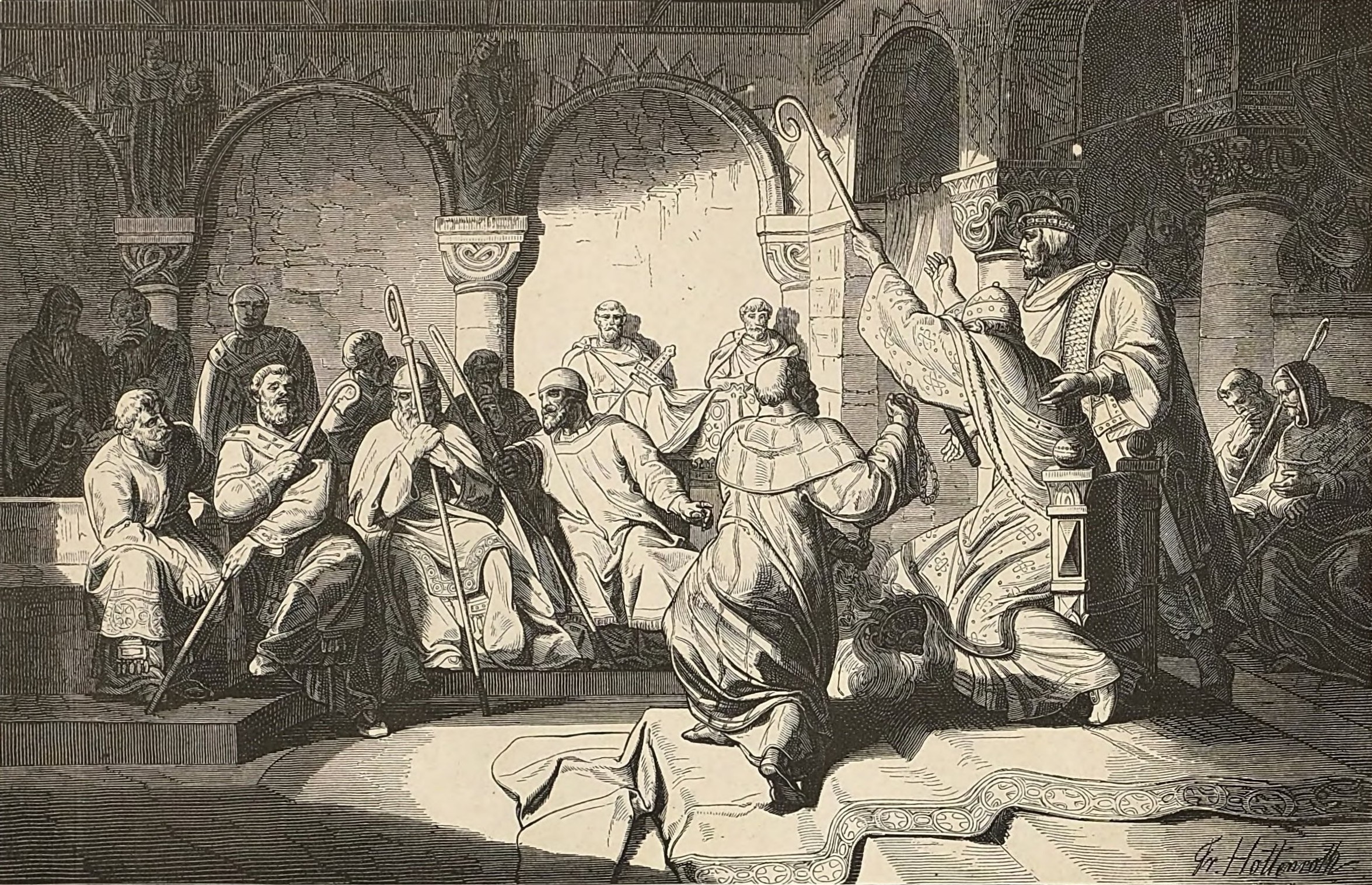 Henry III installing Suidger of Bamberg on the papal throne