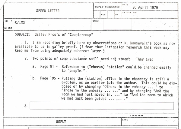 CIA Speed Letter re. Roosevelt changes