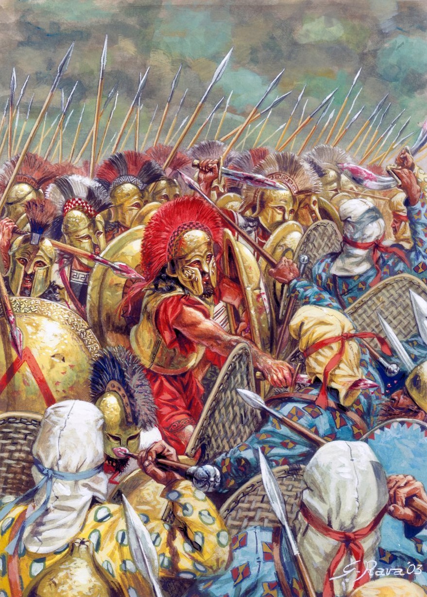 Battle of Thermopylae, The Spartan army commanded by Leonidas I fighting alongside the Greeks against the Persians