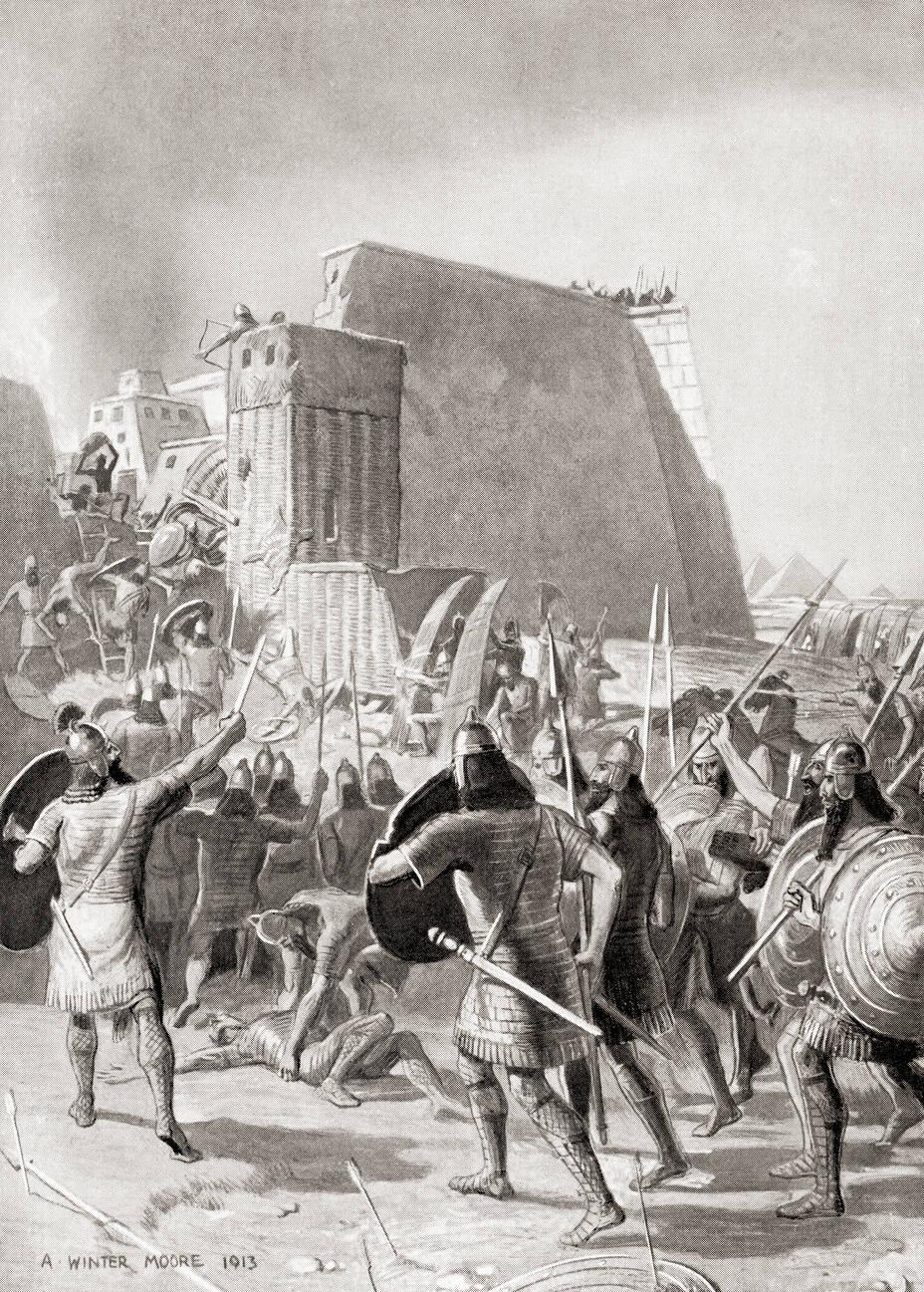 The capture of Memphis, Egypt by the Assyrian king Esarhaddon