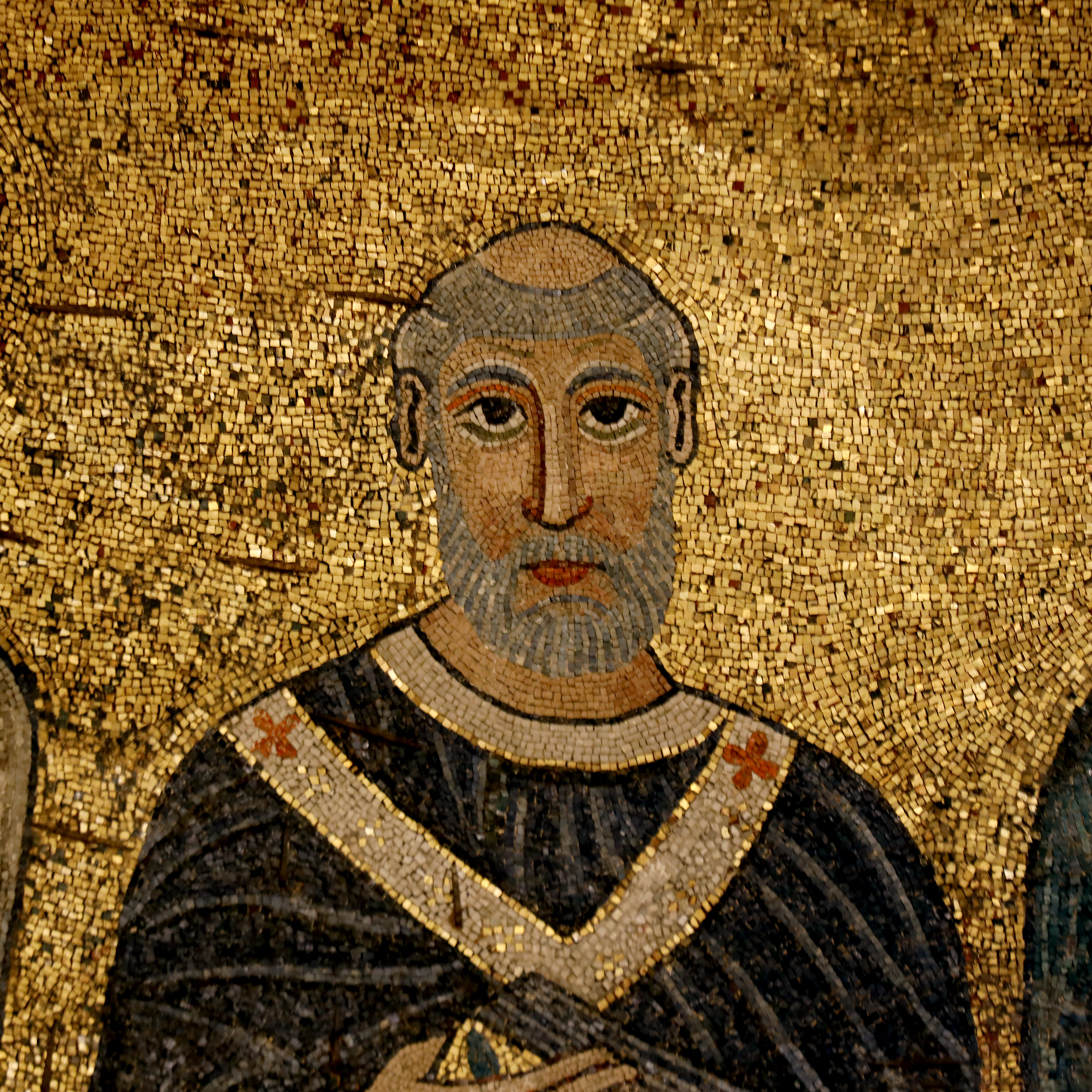 Saint Cornelius, detail, 12th century, mosaics of the apse basin of Santa Maria in Trastevere, Rome