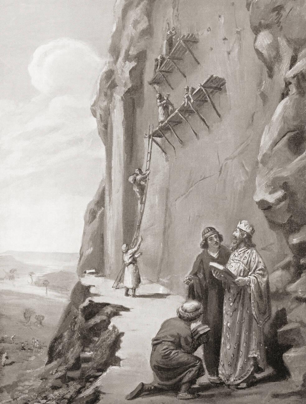 Darius I supervising the Behistun Inscription, Mount Behistun