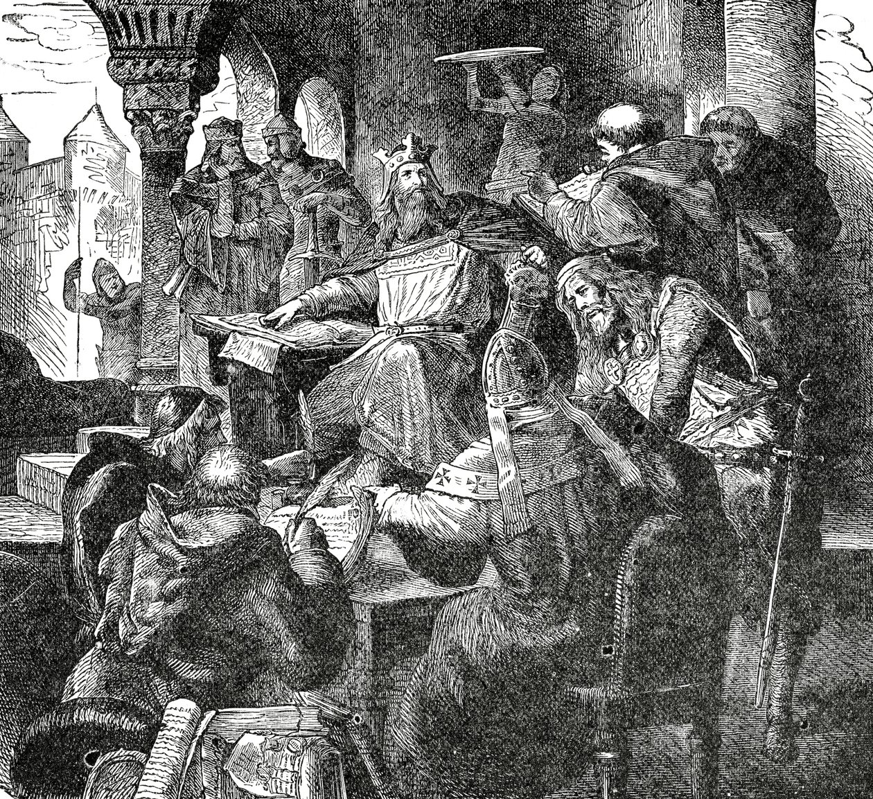 Charlemagne with pupils and teachers of his Palace School at Aachen