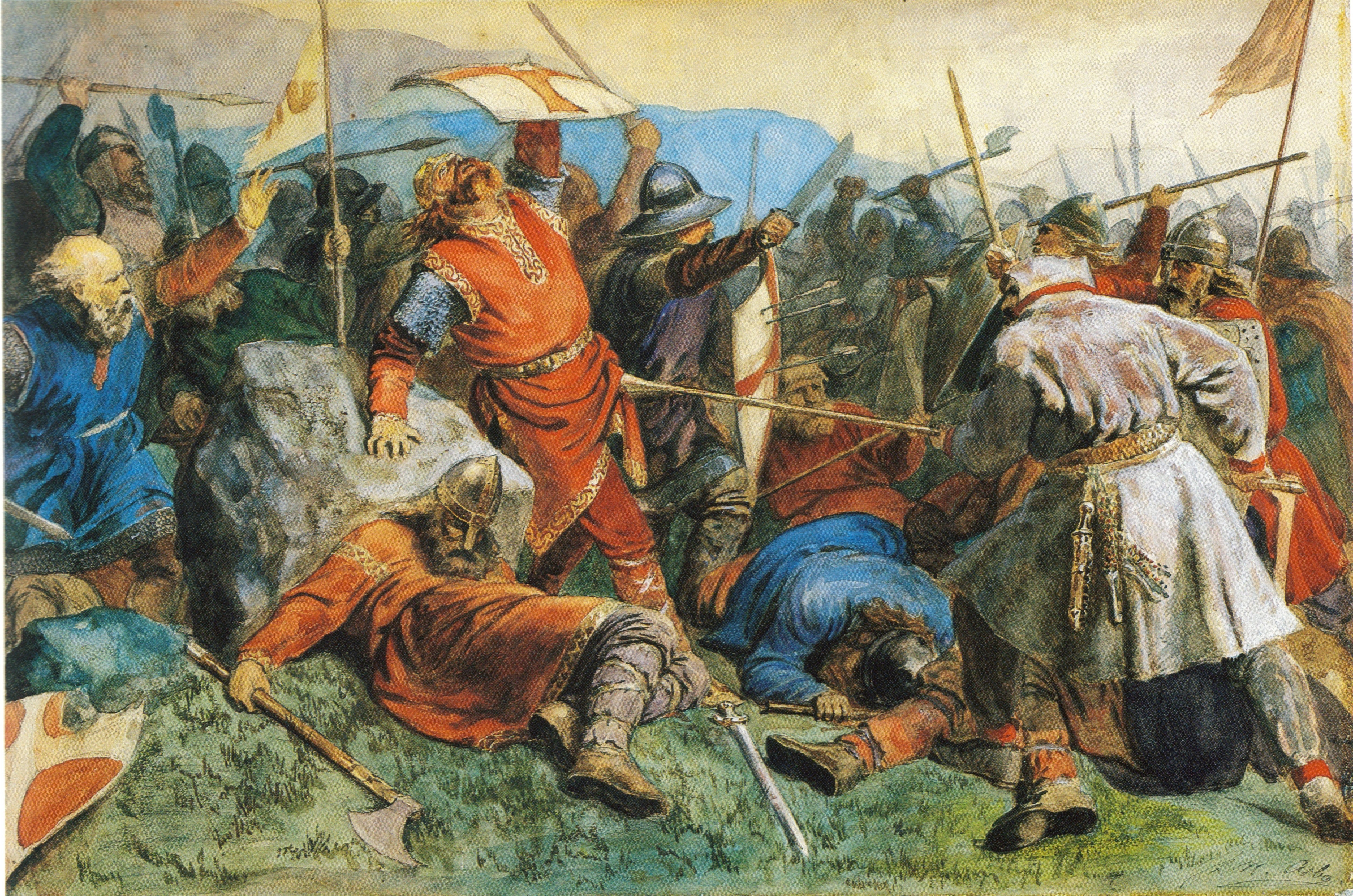 The fall of saint Olav in the Battle of Stiklestad