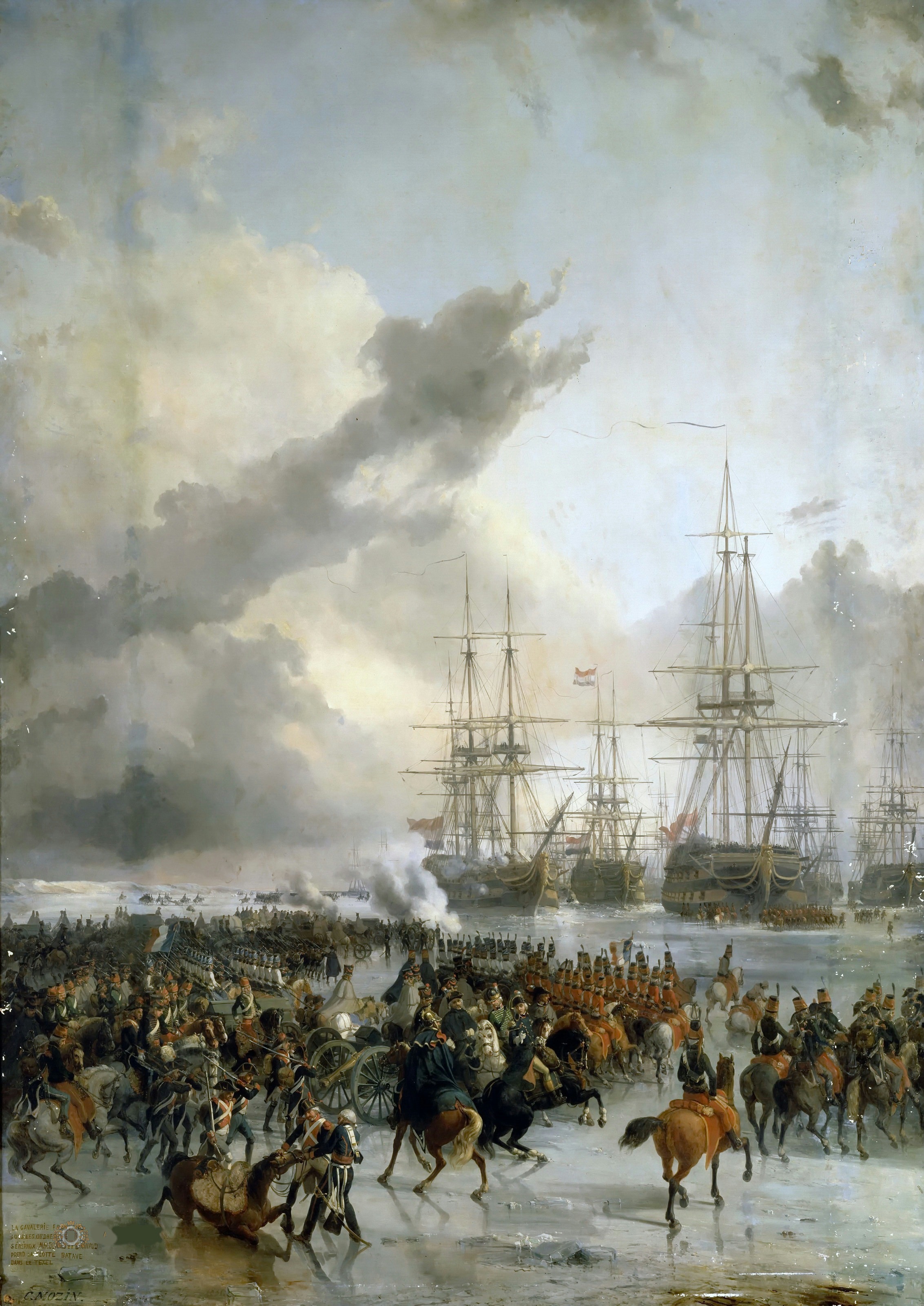 The French cavalry take the battle fleet caught in the ice in the waters of Texel