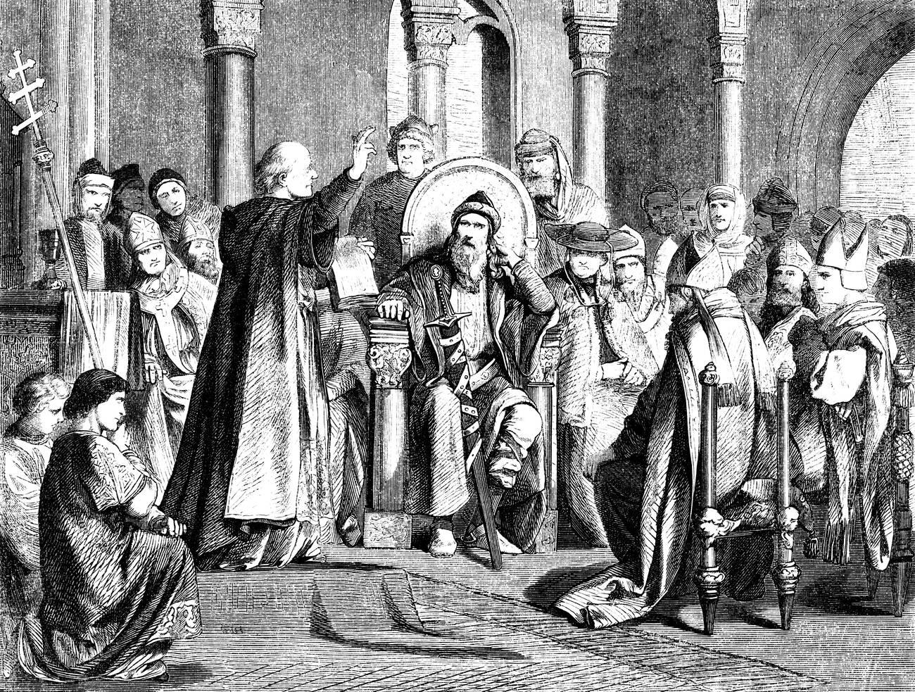 Charlemagne and the oath of purgation of Pope Saint Leo III, accused of adultery and perjury