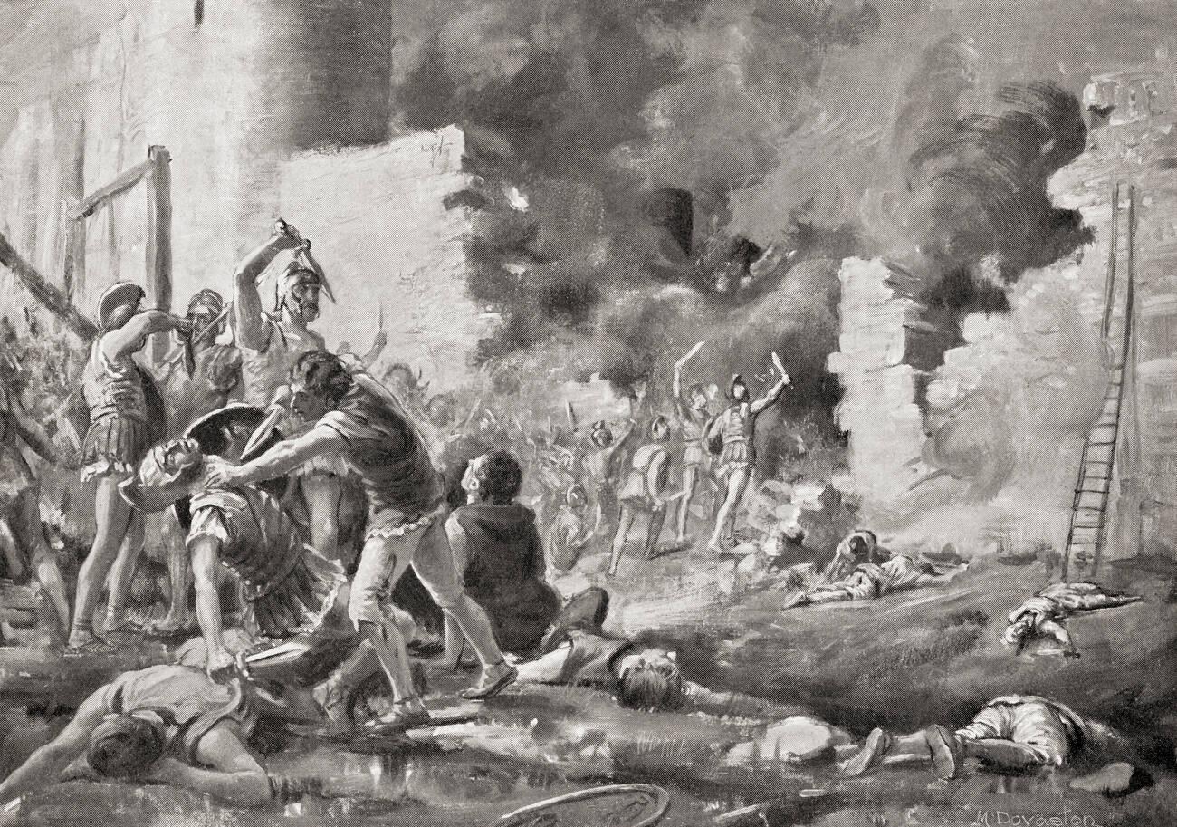 The fall of Saguntum, Valencia, Spain after being besieged by Hannibal