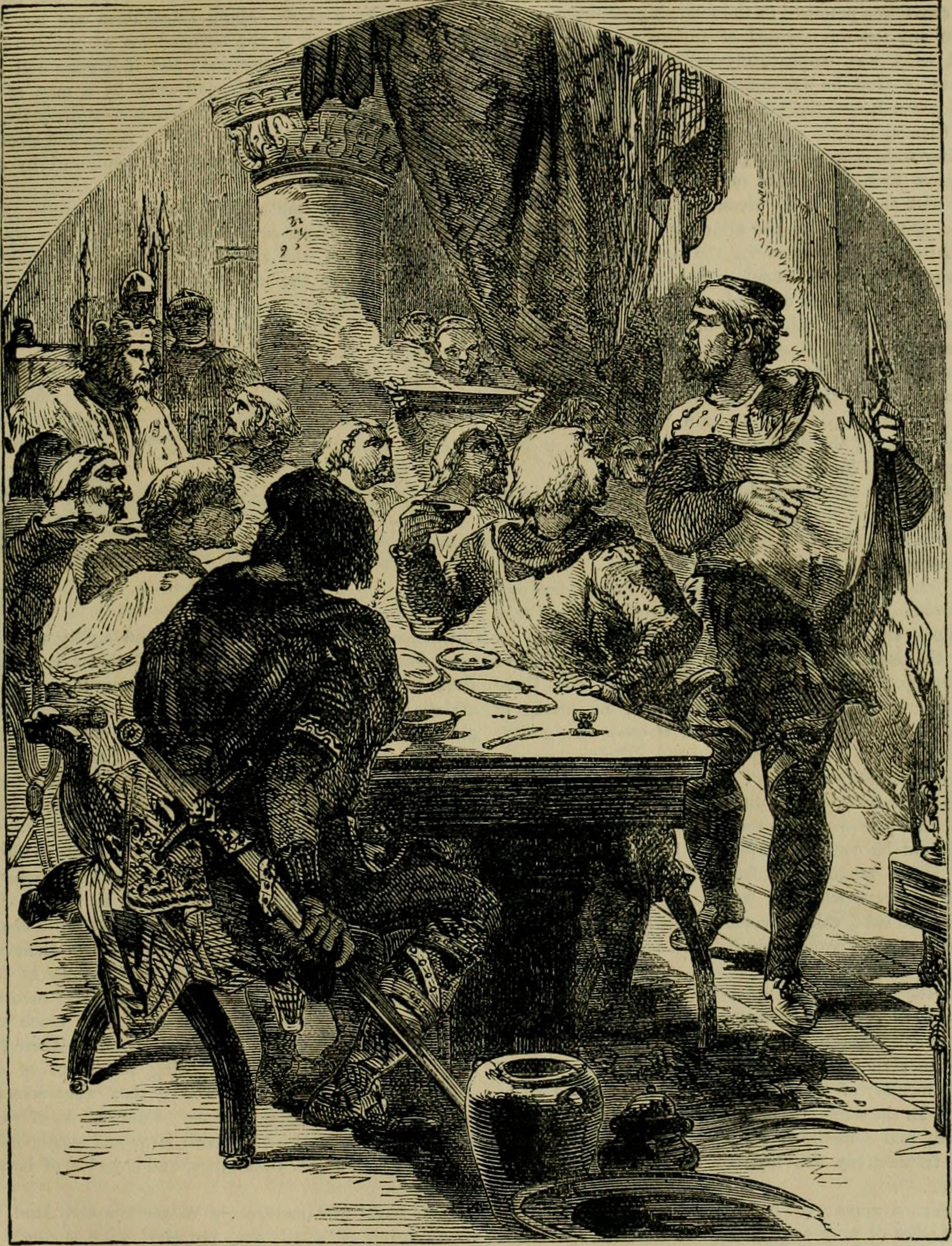 At a Banquet given by Harold, he receives the news of the Invasion of the Normans
