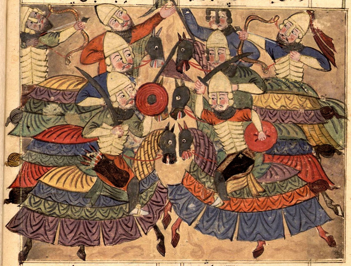 Battle between Kur Hân et Oghûz Hân, miniature (Bibliothèque nationale de France, Supplément Persan