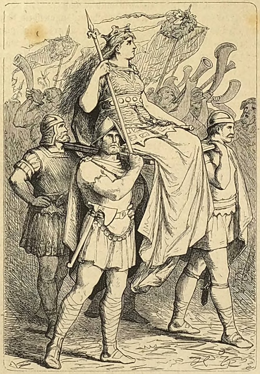Brunhilde going to face the army of Frenegonde after death of Gunthar