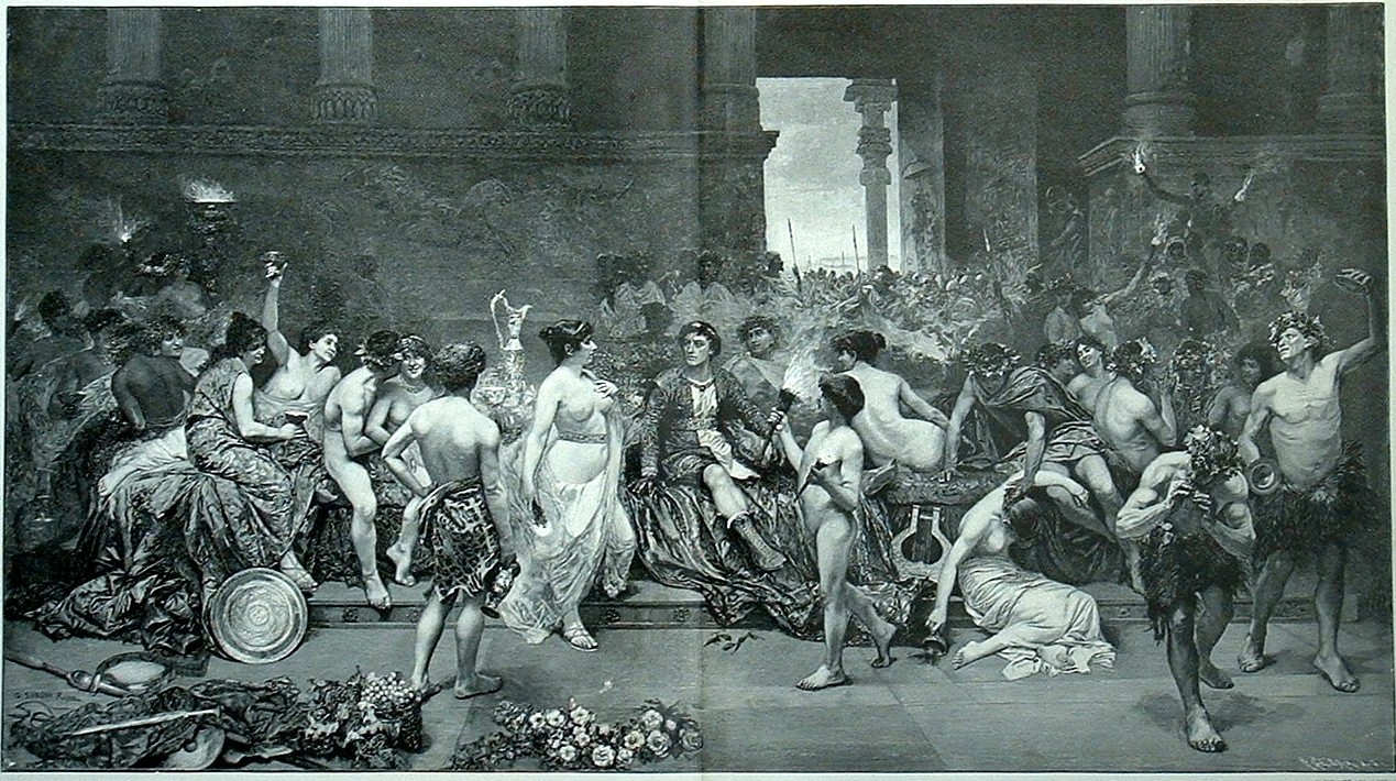 Thais calls upon Alexander the Great to put the palace of Persepolis to the torch