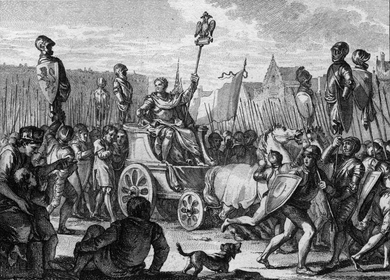 Defile by Philip II Auguste in Paris, after the victory at the Battle of Bouvines
