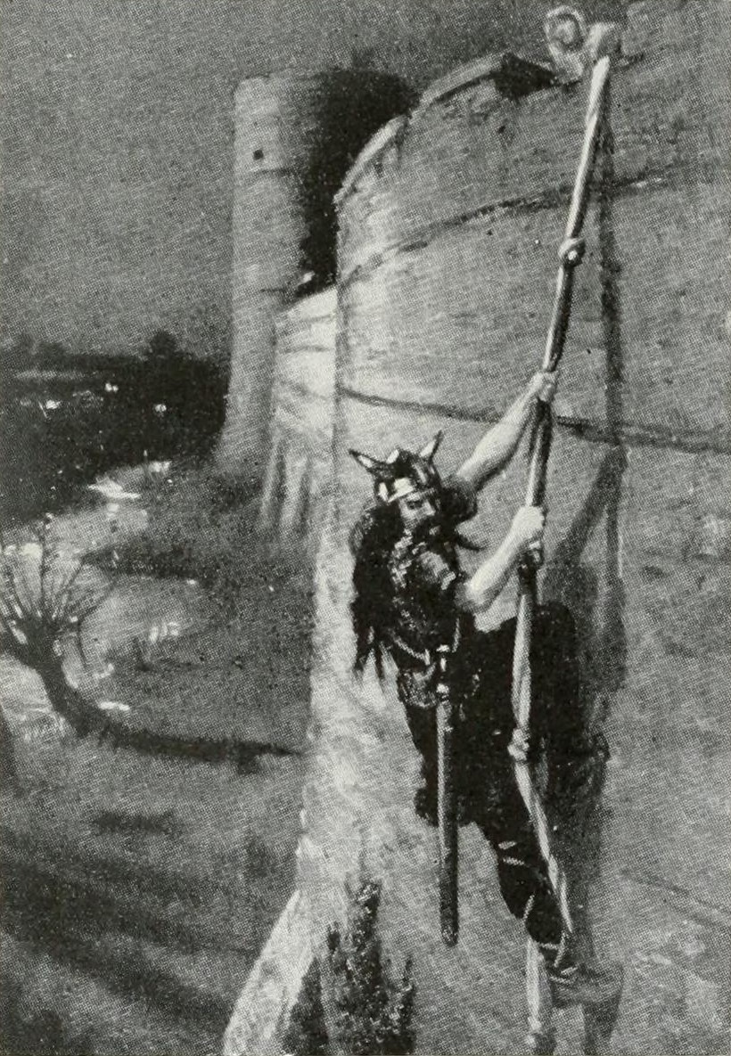 Olaf, king of Dublin, escaping over Leicester walls