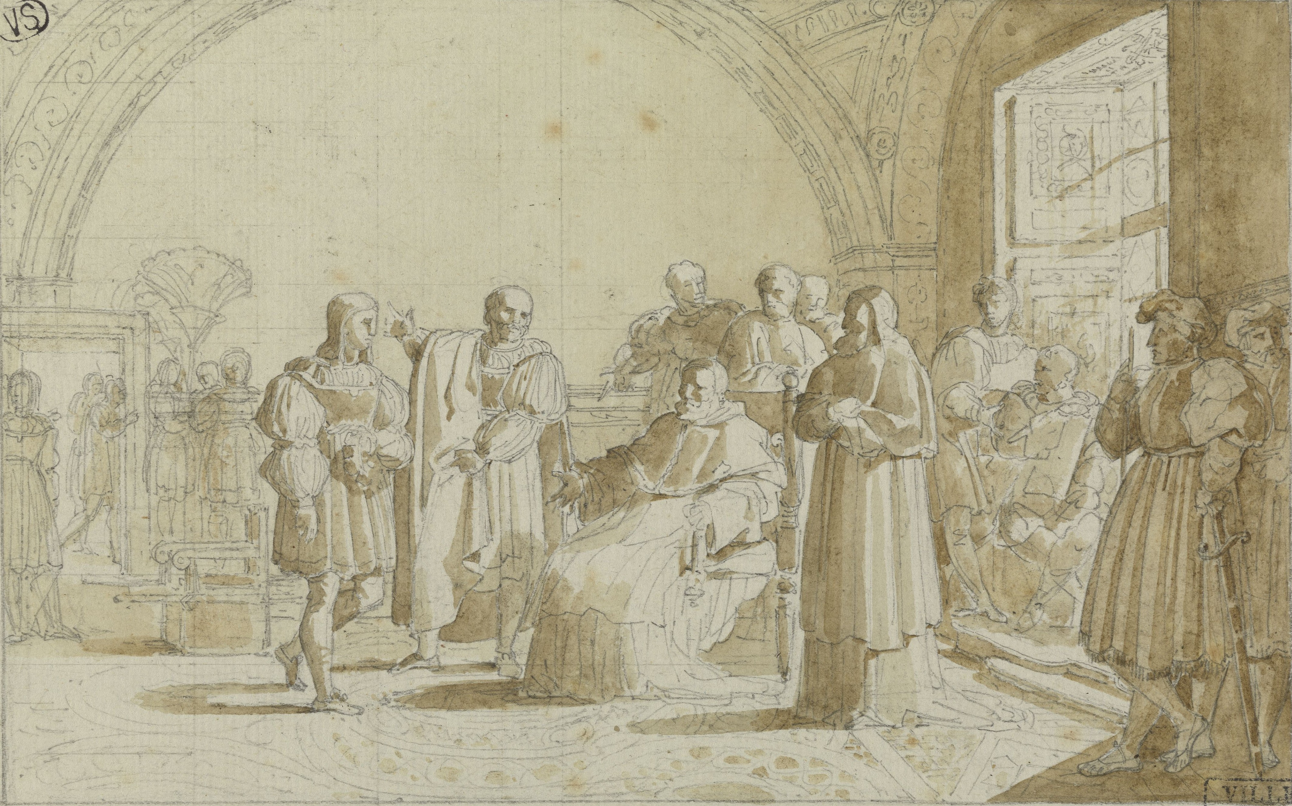 Raphael is presented to Pope Julius II by Bramante