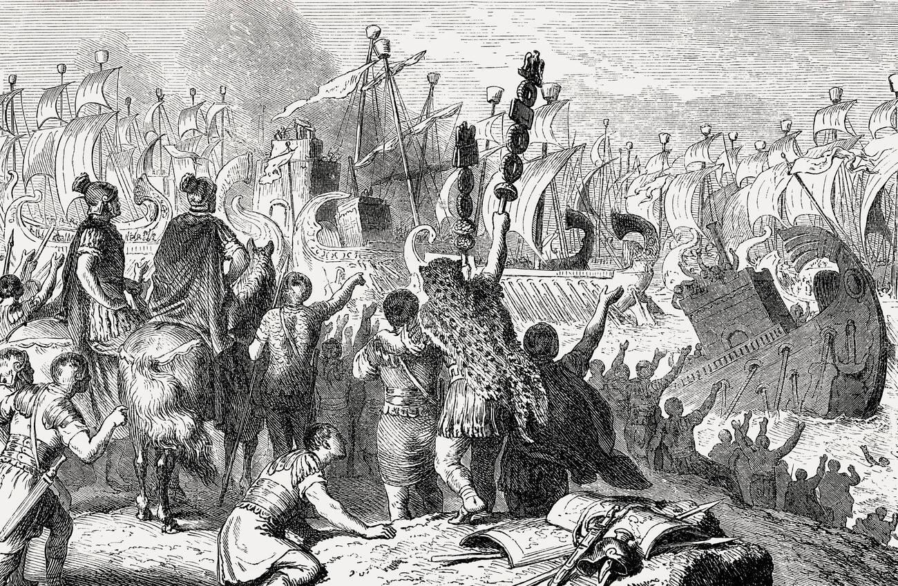 The escape of Cleopatra, Battle of Actium Ionian Sea, Greece