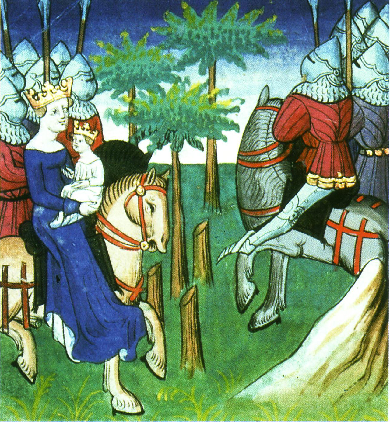 Fredegund and her son Clotaire II at the head of the army against Childebert. Great Chronicles of France