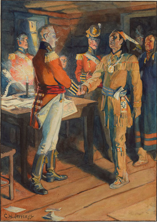 Meeting of Brock and Tecumseh, 1812 by Charles William Jefferys (1915)
