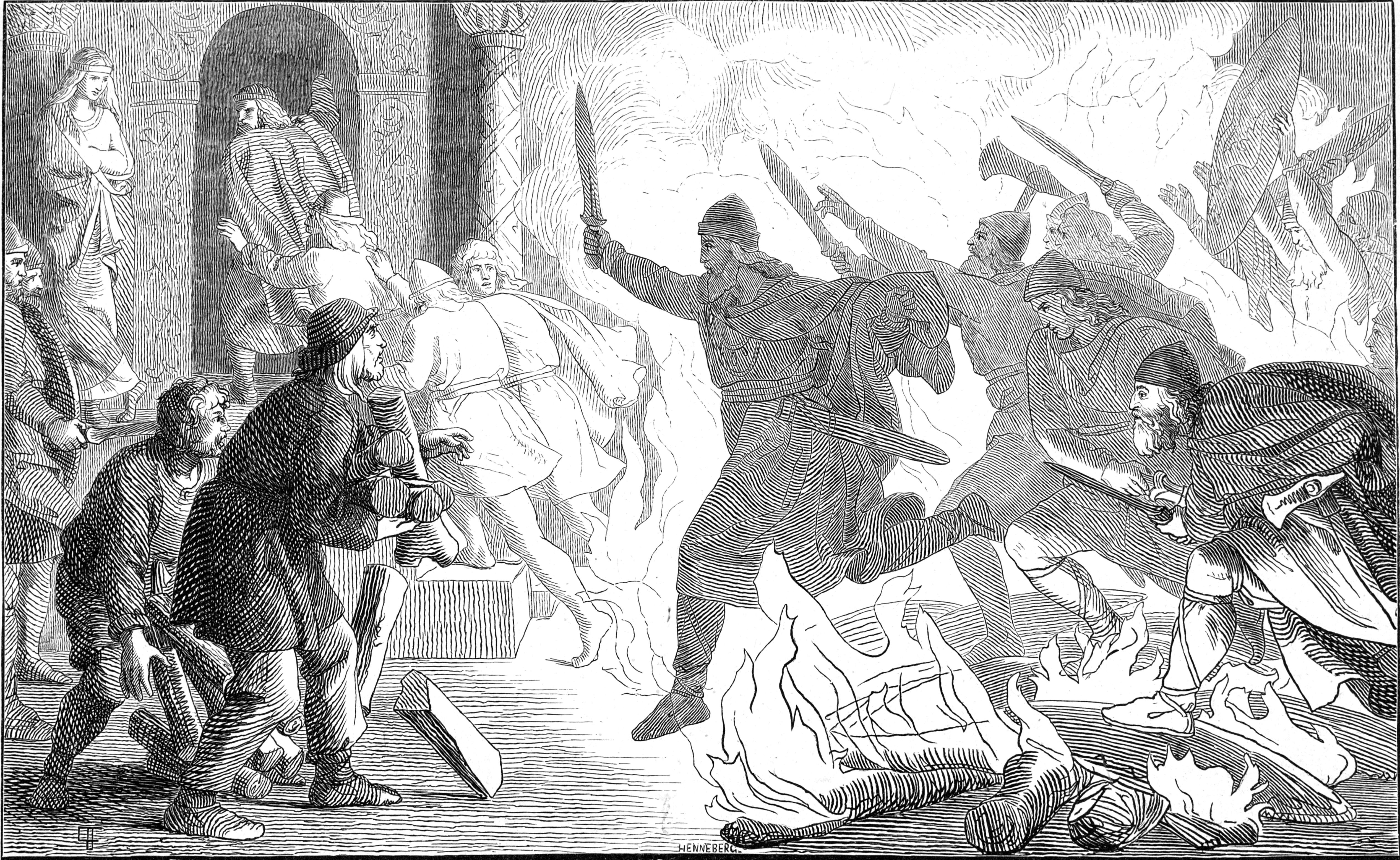 (Norse Mythology) Hrólf Kraki jumping over the fire
