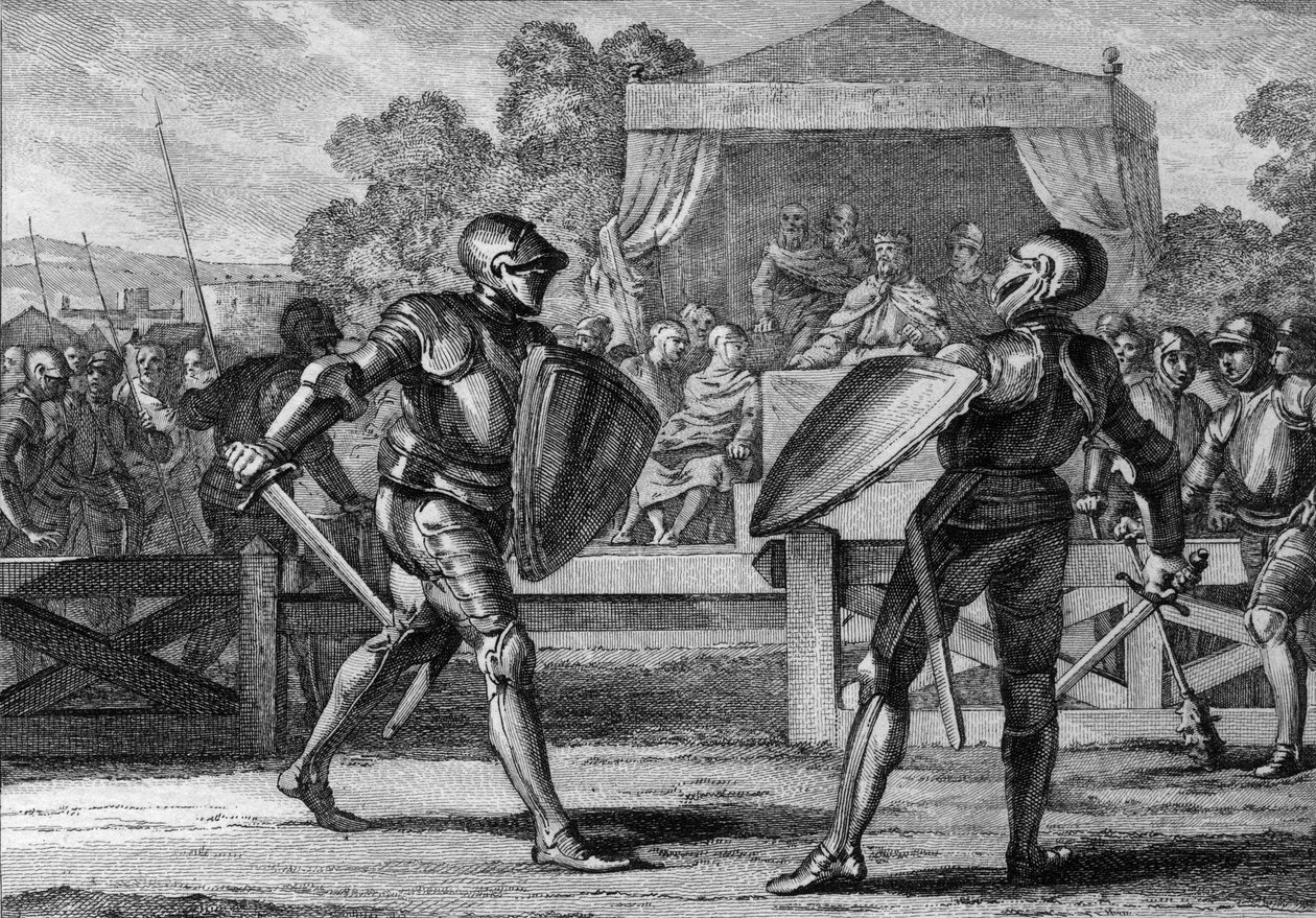 (own date) Justice under the Capetians, a duel in armor between two vassals to arbitrate a quarrel