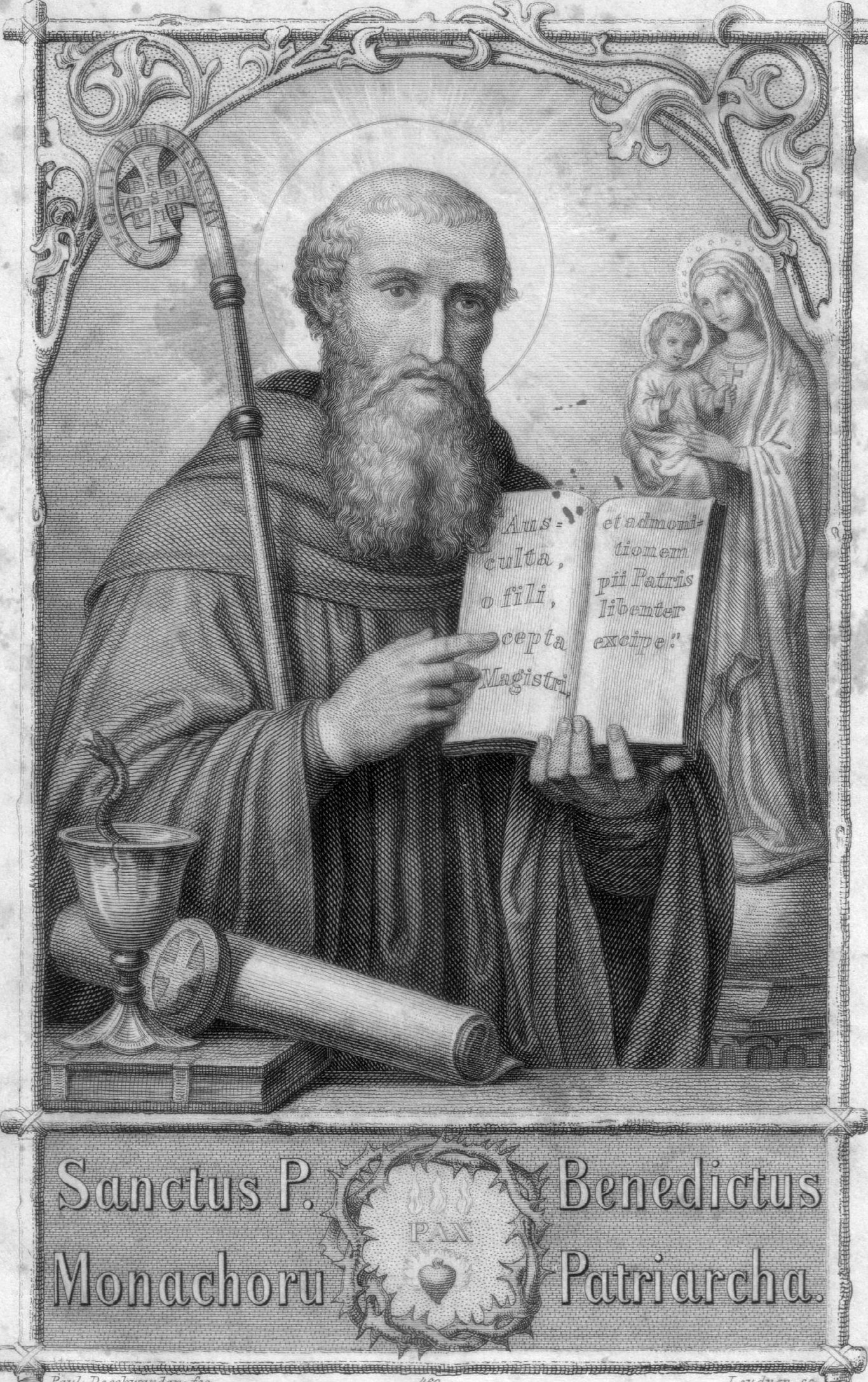 Sanctus Benecictus  Joseph Leudner (1813-1853), steel engraving after von Deschwanden, D2347-28