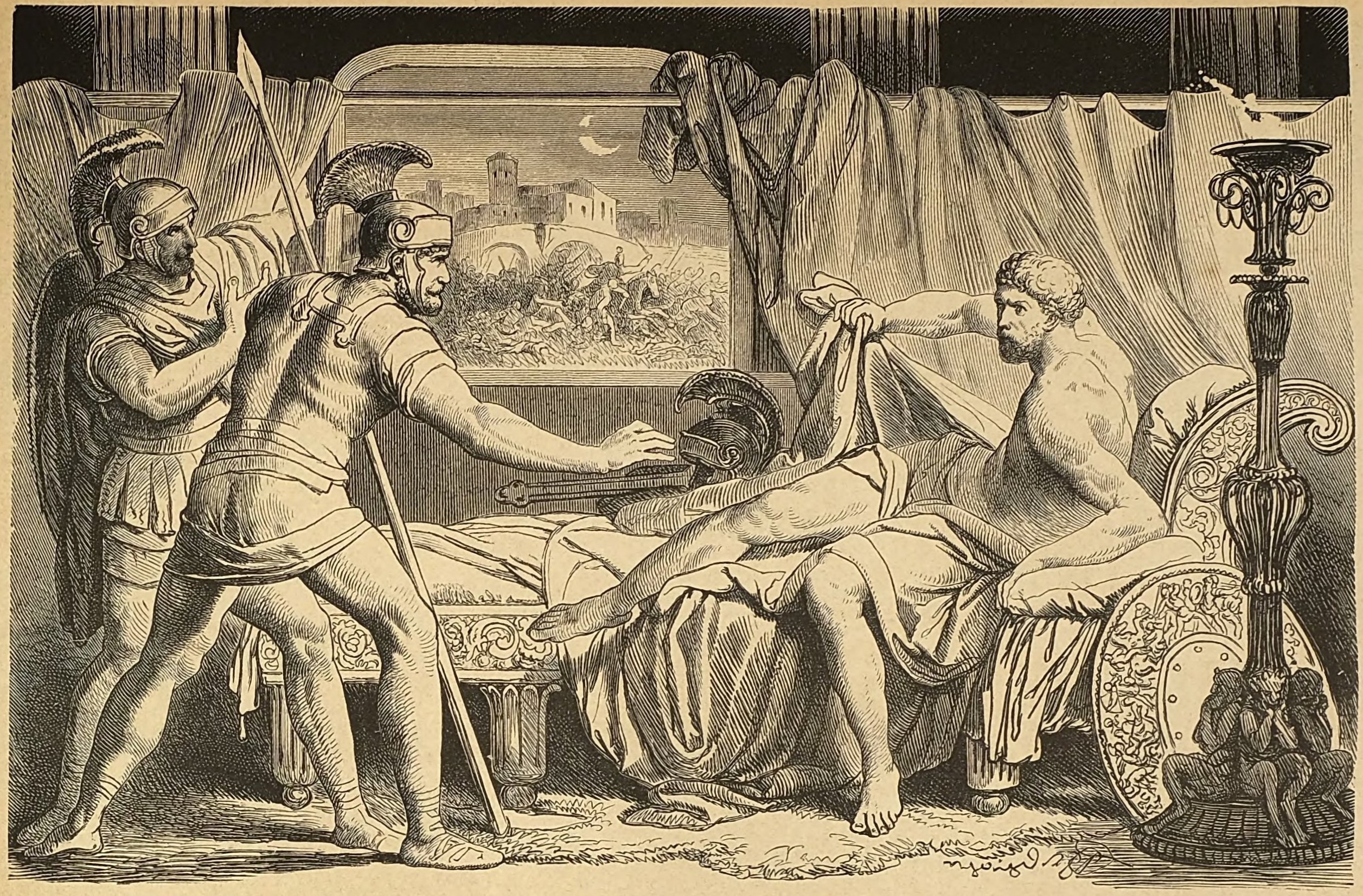 Roman commander Cerialis woked up in his camp by his soldiers