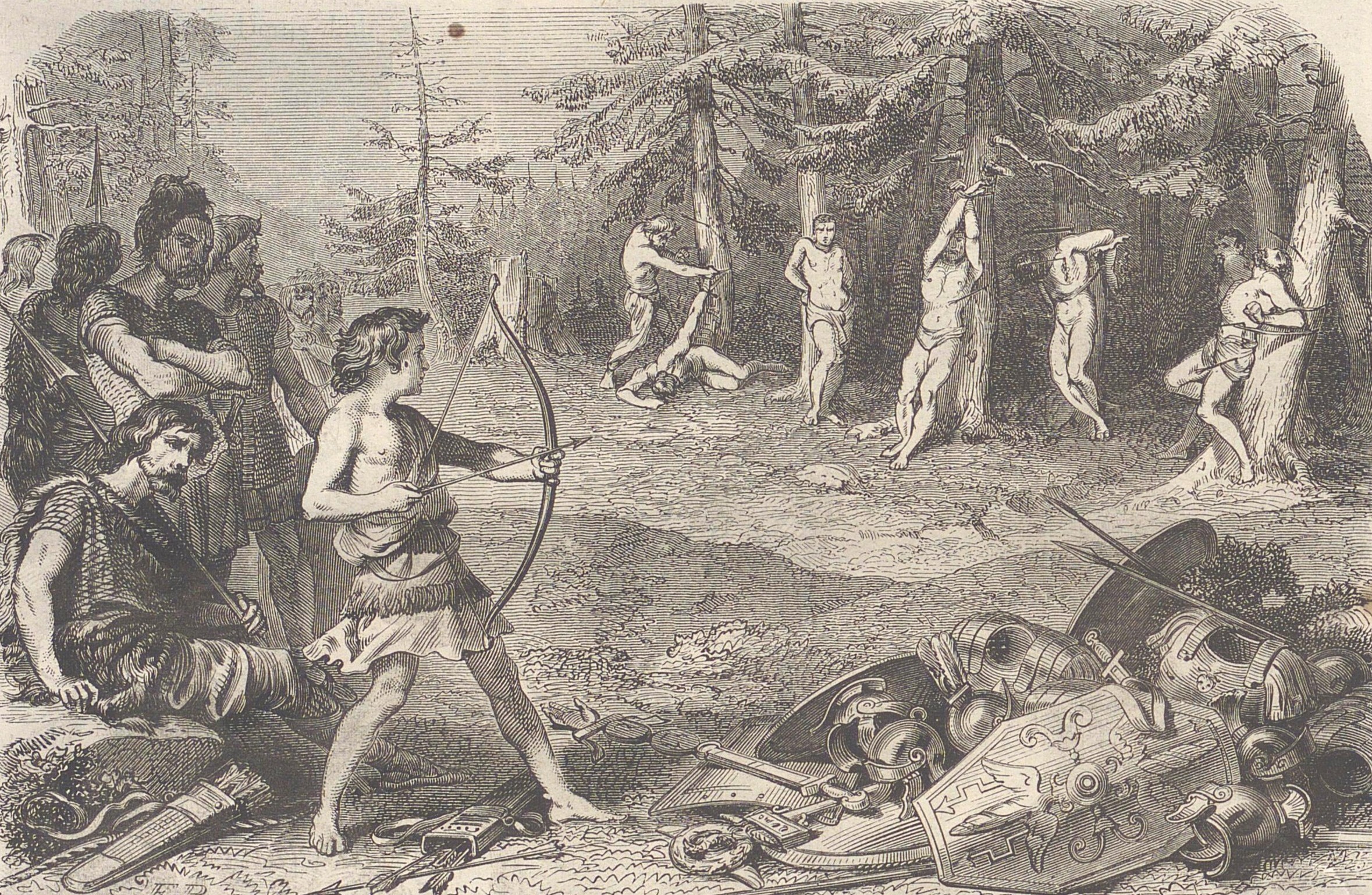 Civilis Tying Roman Prisoners to Trees & Gave Them as Targets for his Son
