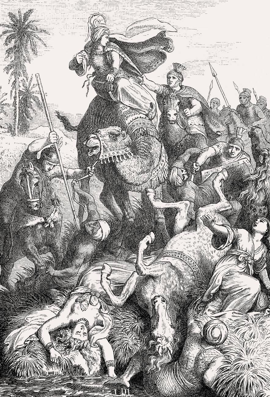 Roman Emperor Aurelian fighting against Septimia Zenobia, queen of the Palmyrene Empire