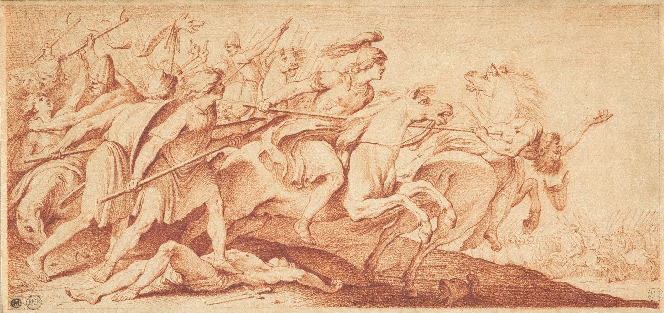 Edme Bouchardon, Visigoths Attacking Clovis I as He Kills Alaric II, red chalk