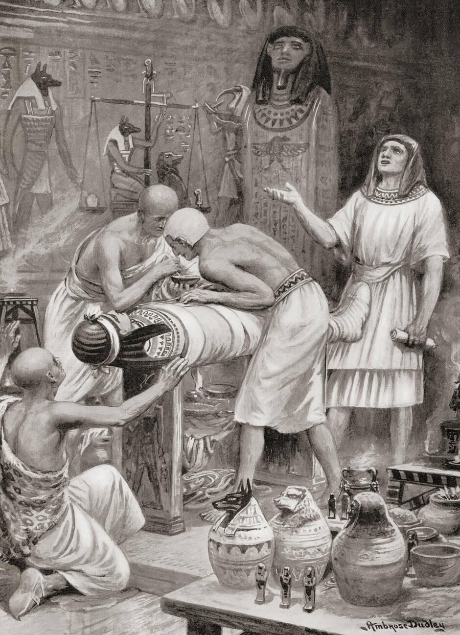 Embalming a body in ancient Egypt
