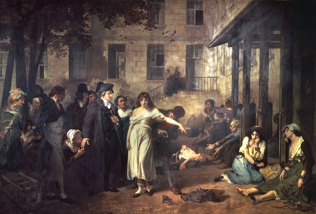 French psychiatrist Philippe Pinel releasing lunatics from chains at Salpêtrière asylum, Paris
