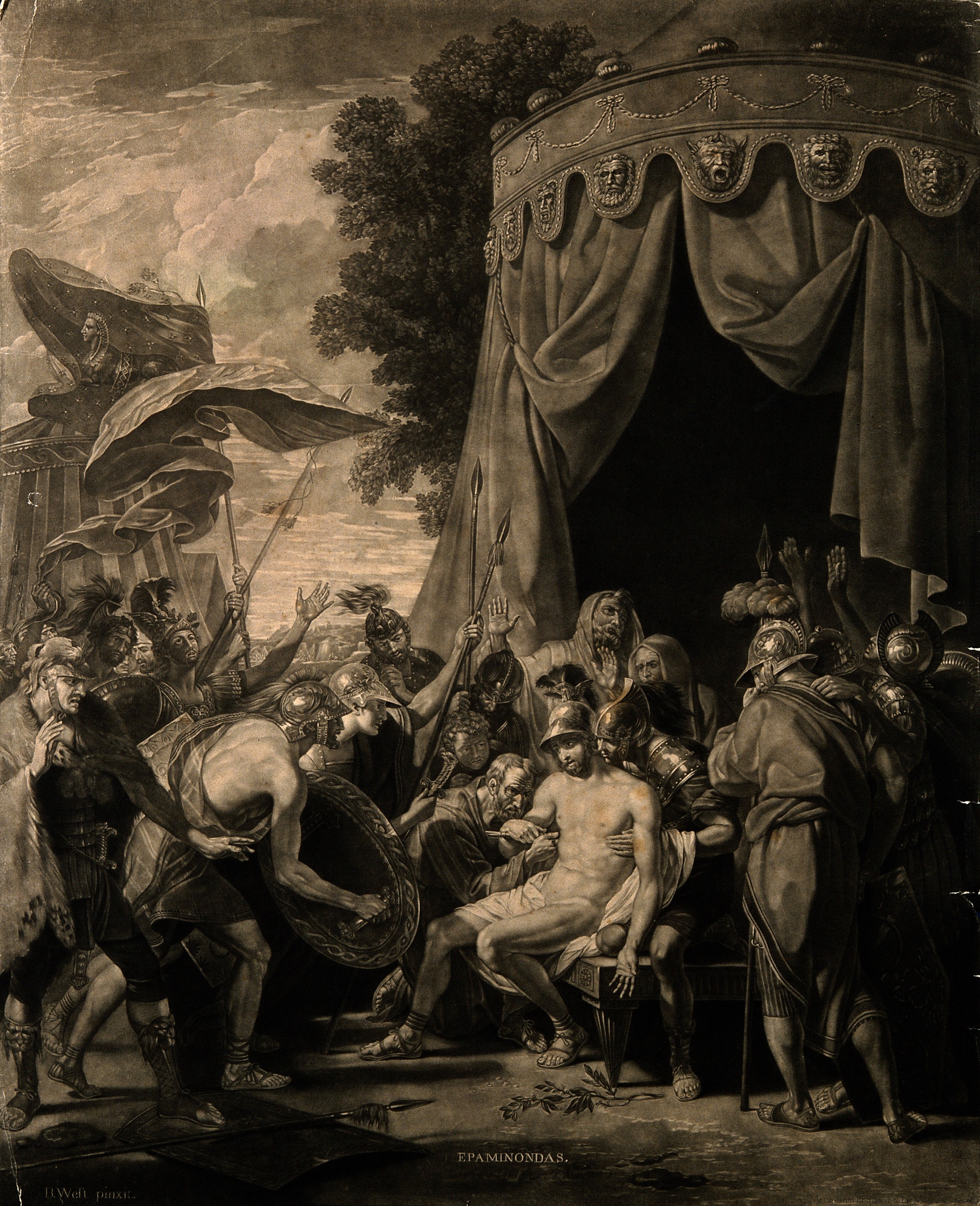 The death of Scipio. Engraving by S. Pomarede, 1748, after G Wellcome