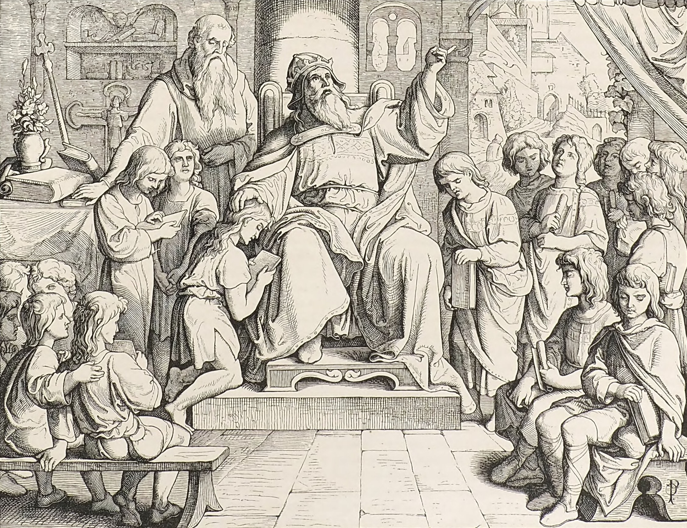 Charlemagne in one of his court schools