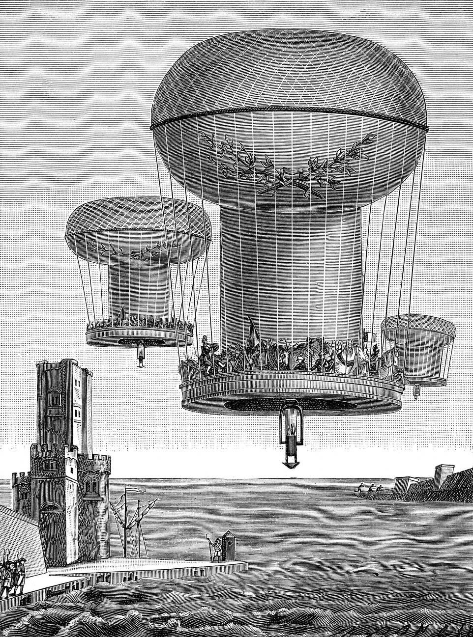 Napoleon's planned invasion of the United Kingdom, Cartoon on the invasion, showing a fleet of balloons
