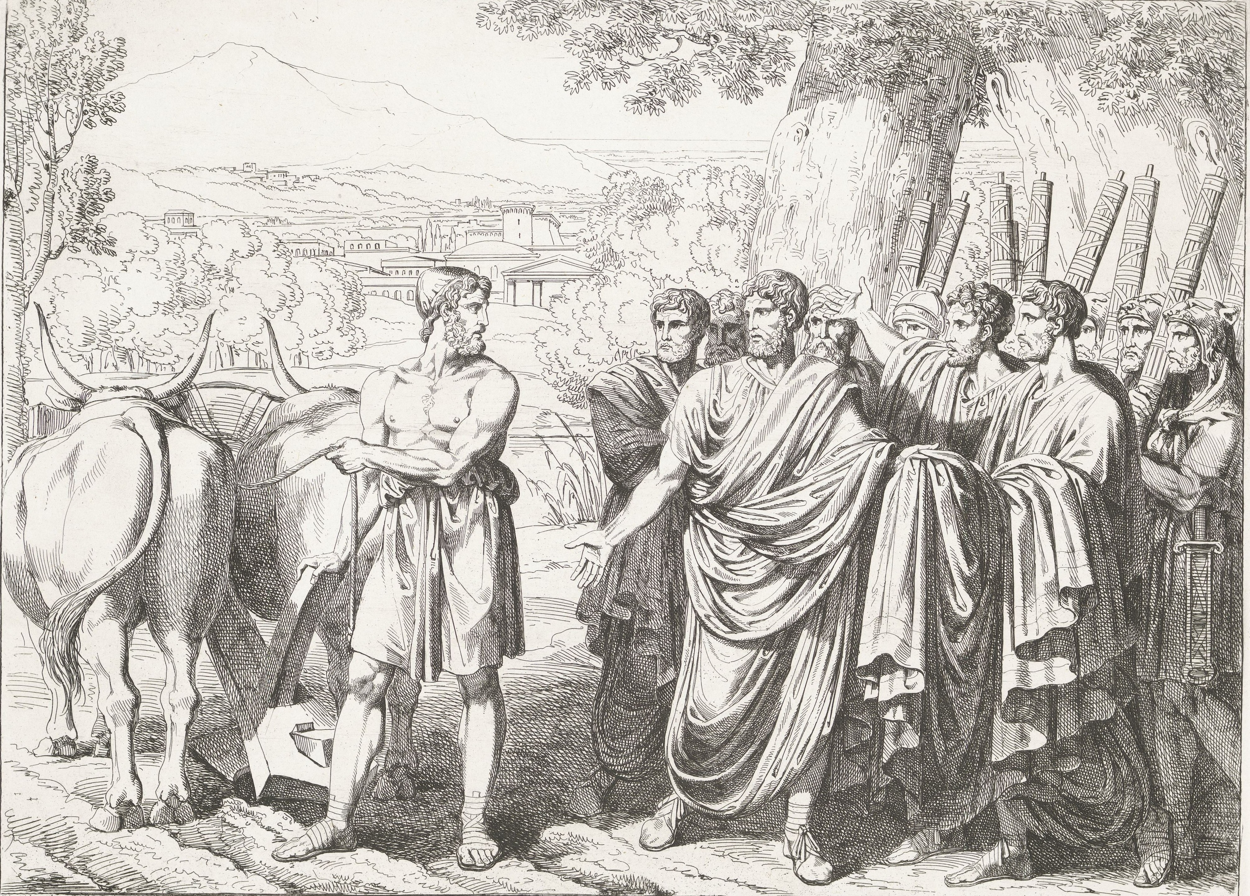 Lucius Quintius Cincinnatus is taken from the plow