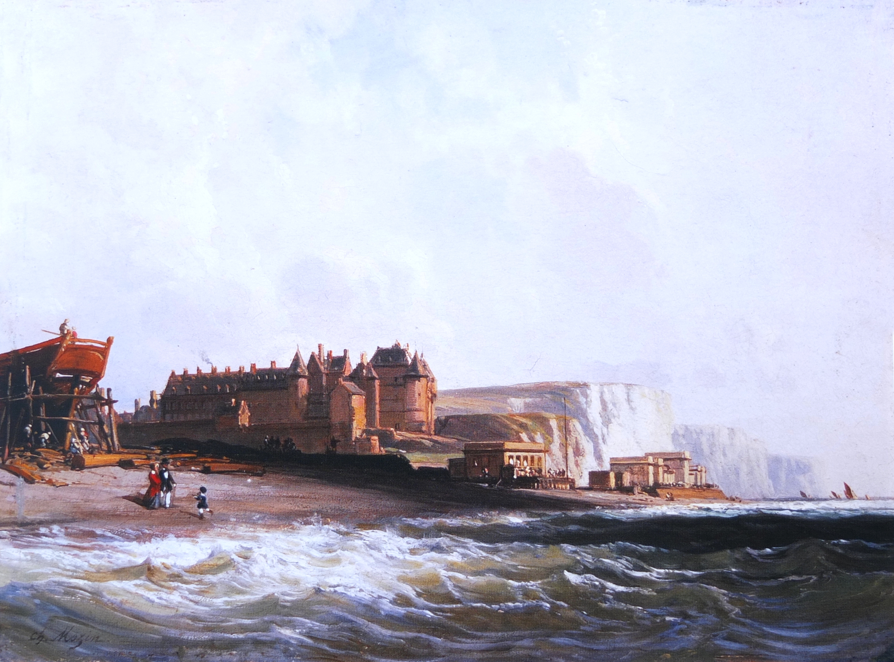 Walkers on the beach at Dieppe around 1830 by Charles Mozin Dieppe Museum