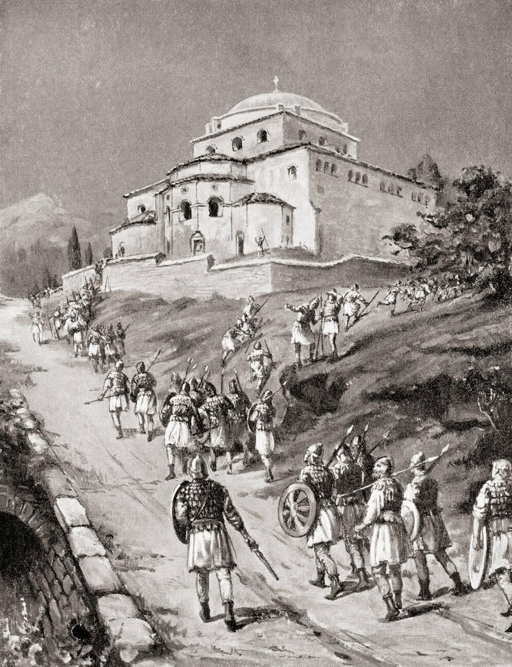 Byzantine troops fleeing before the Normans, 12th century