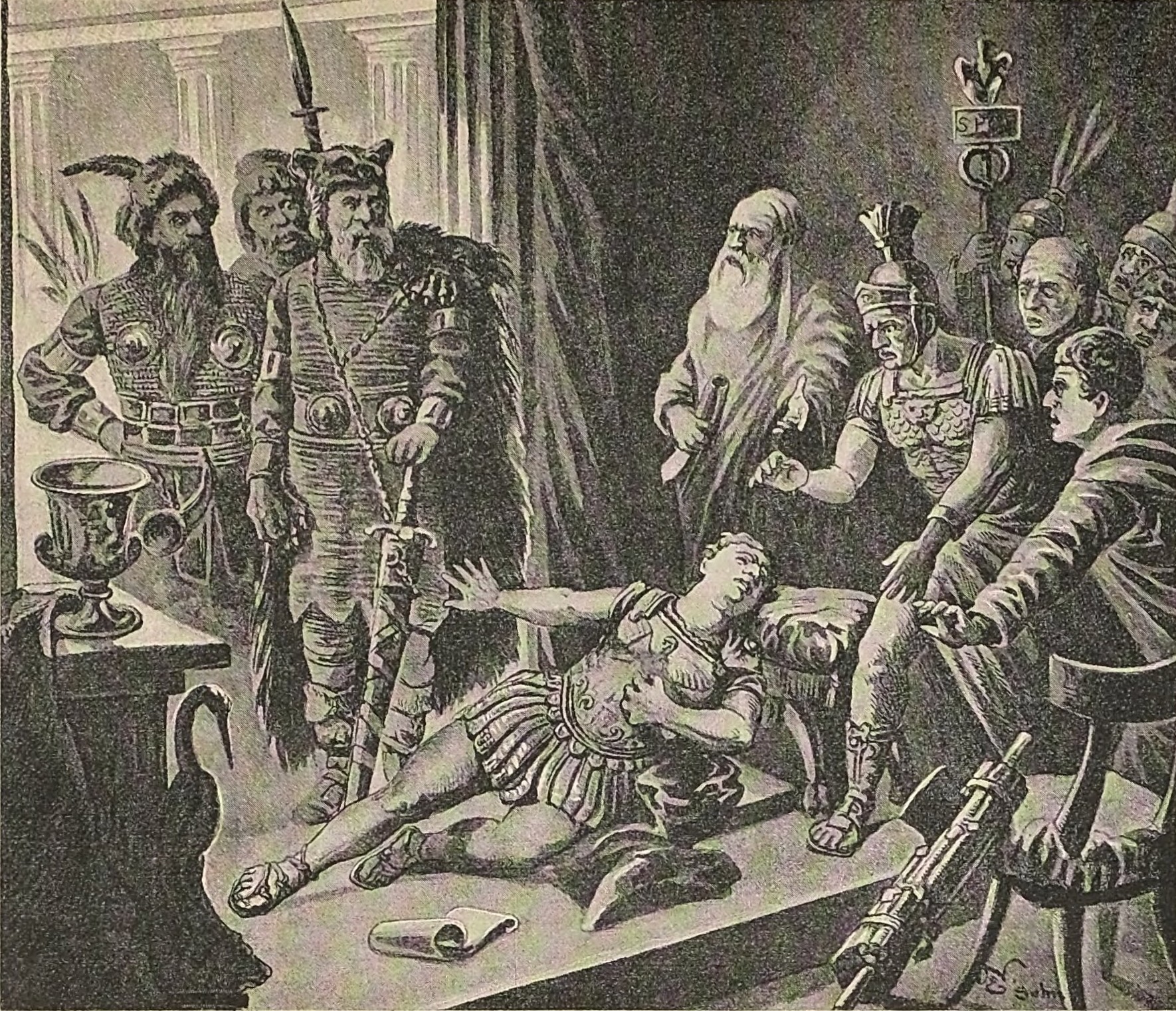 Valentinian I suddenly struck by a stroke while talking to ambas
