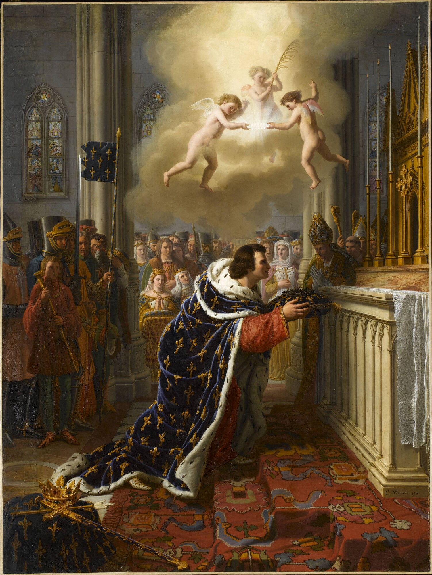 Louis IX (Saint Louis) in prayer before the Crown of Thorns