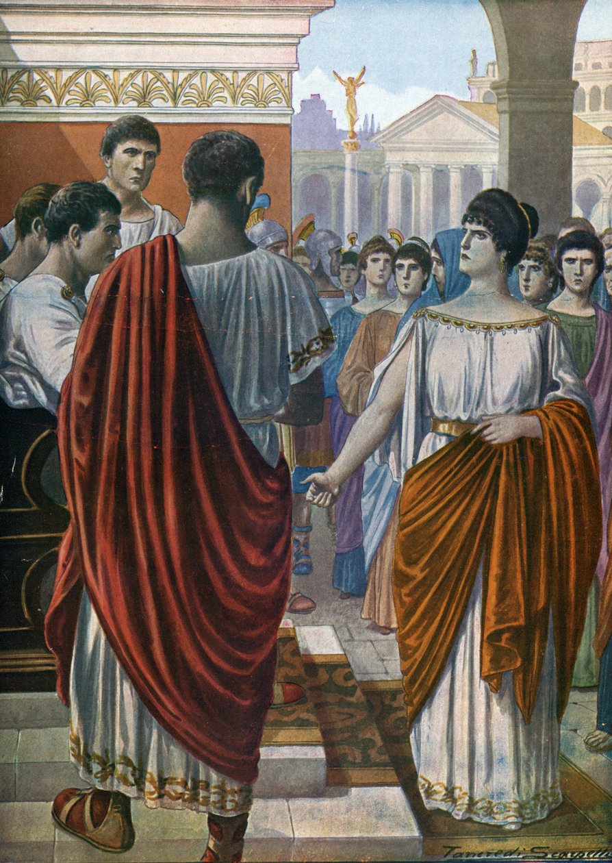 'Hortensia, leader of the Roman matrones hit by a new tax, advocates for them to the Triumviri, 42 BC