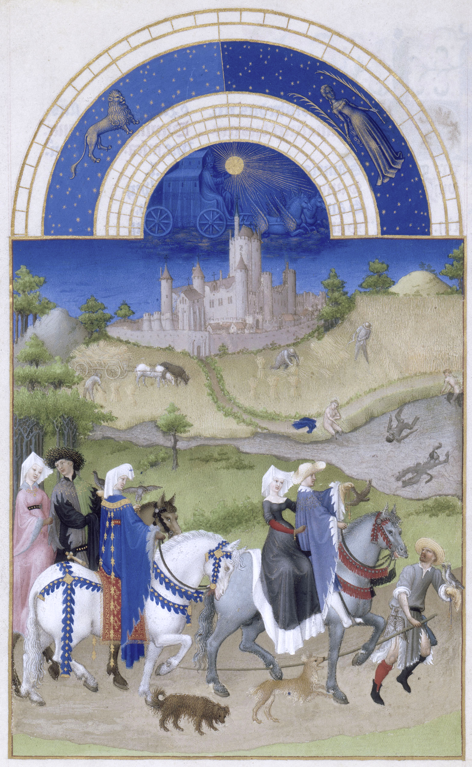 Very Rich Hours of the Duke of Berry Folio 8, verso August (Etampes in background)
