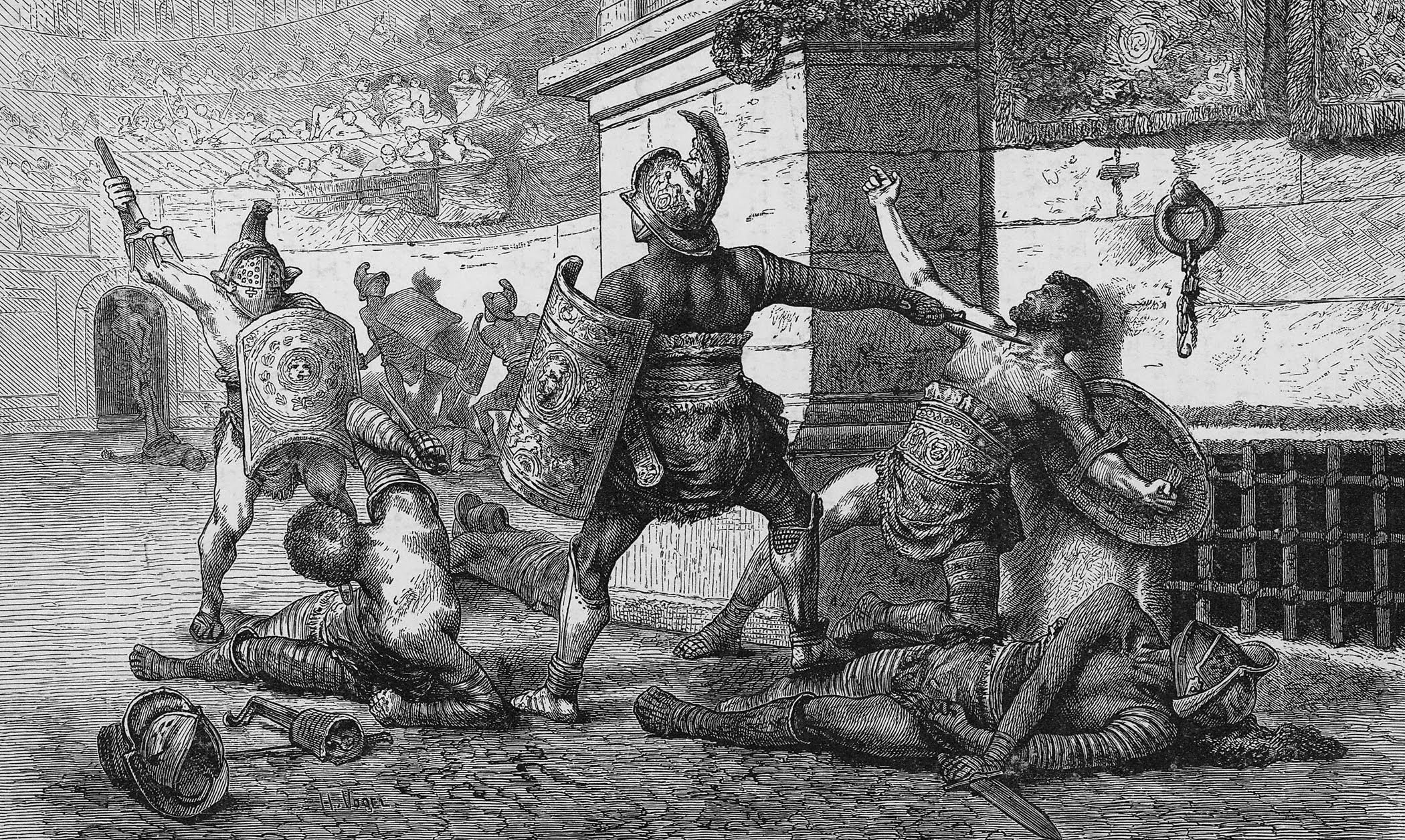 Gladiators Fighting in the Arena