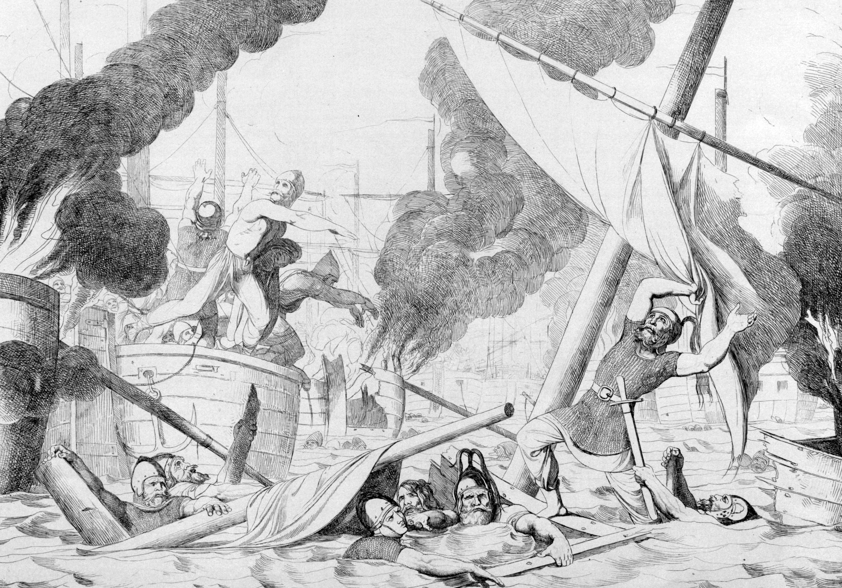The action of Greek fire during Igor's siege of Constantinople
