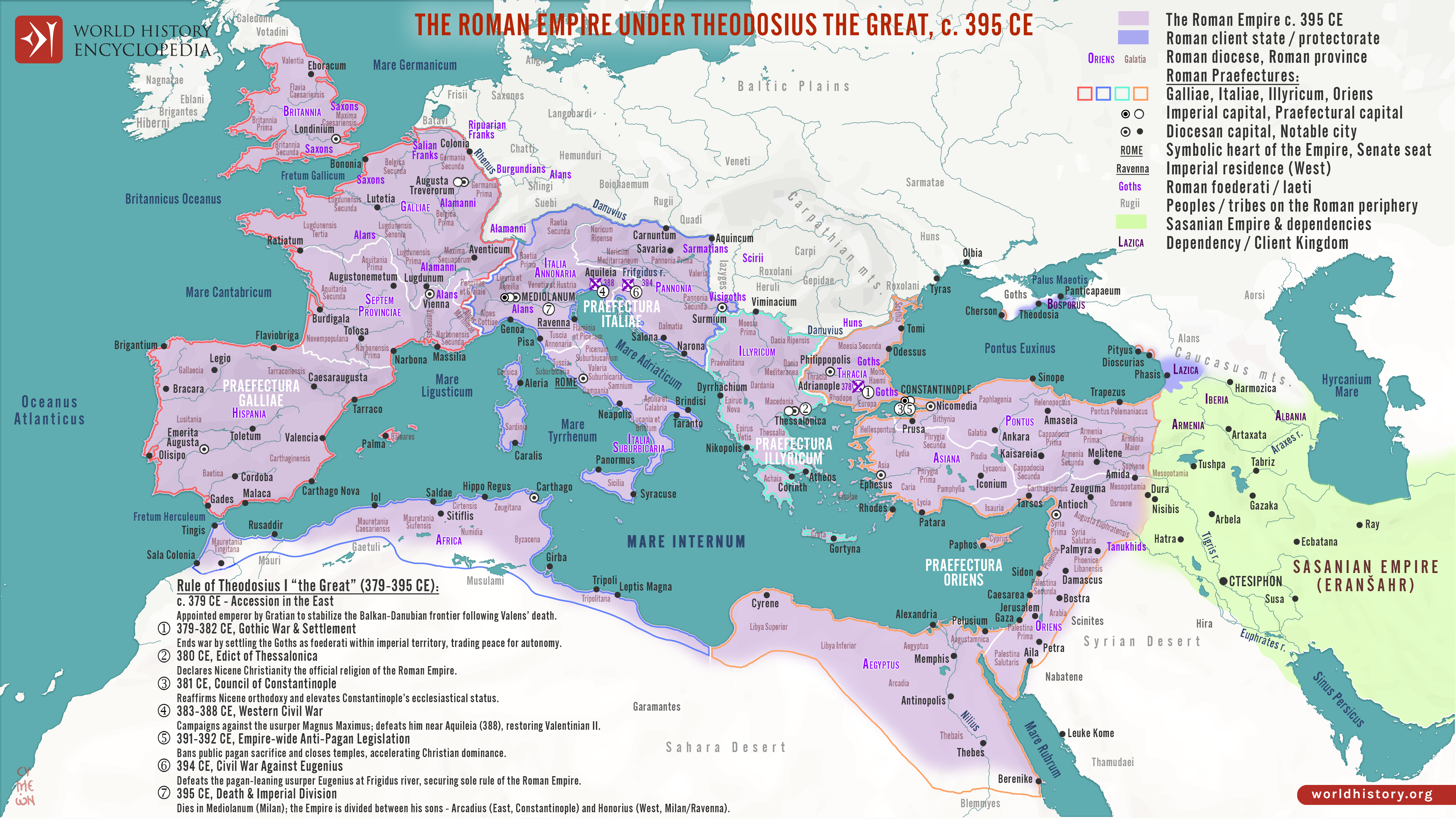 Map of the Roman Empire Under Theodosius the Great