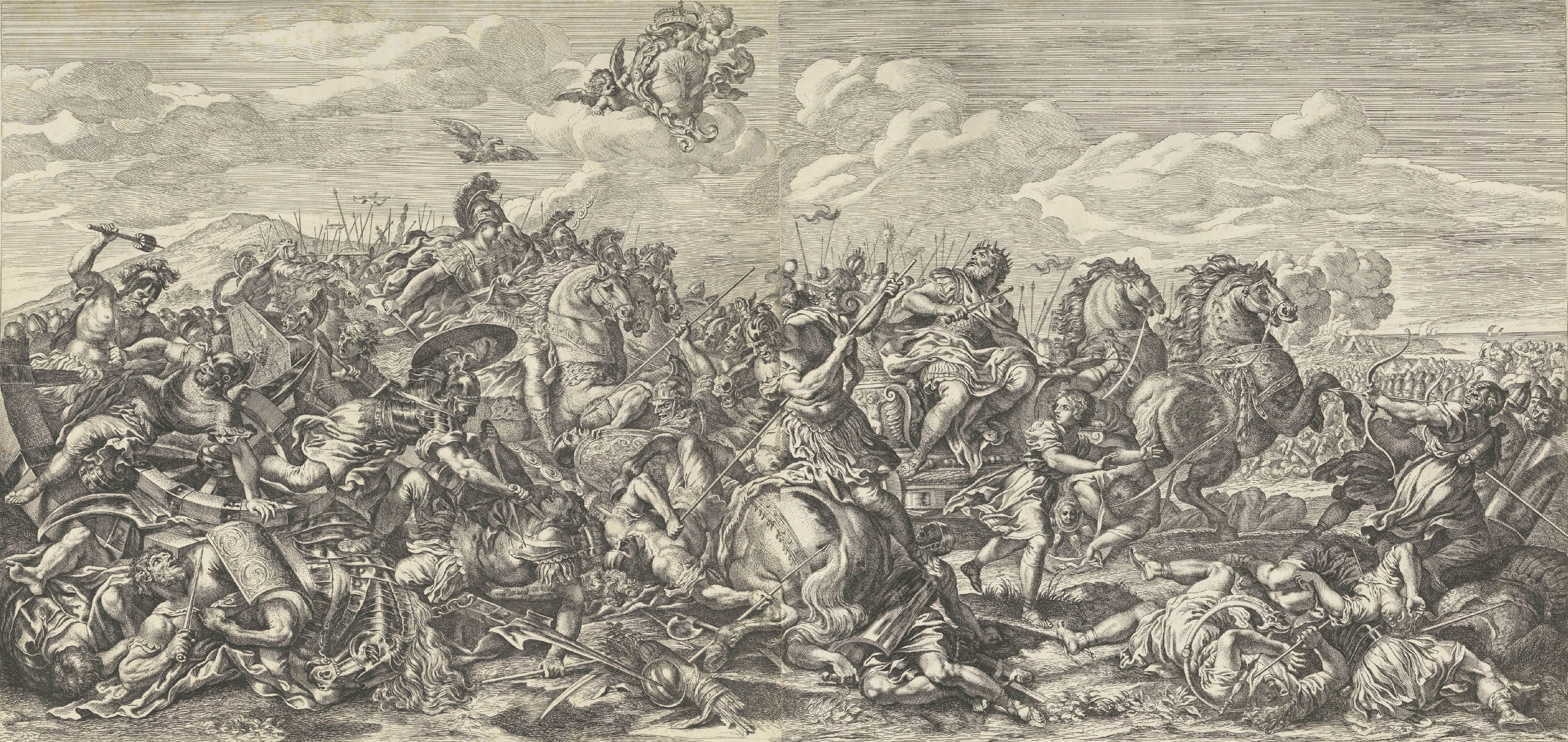 The battle between the armies of Alexander the Great and Darius at Arbela