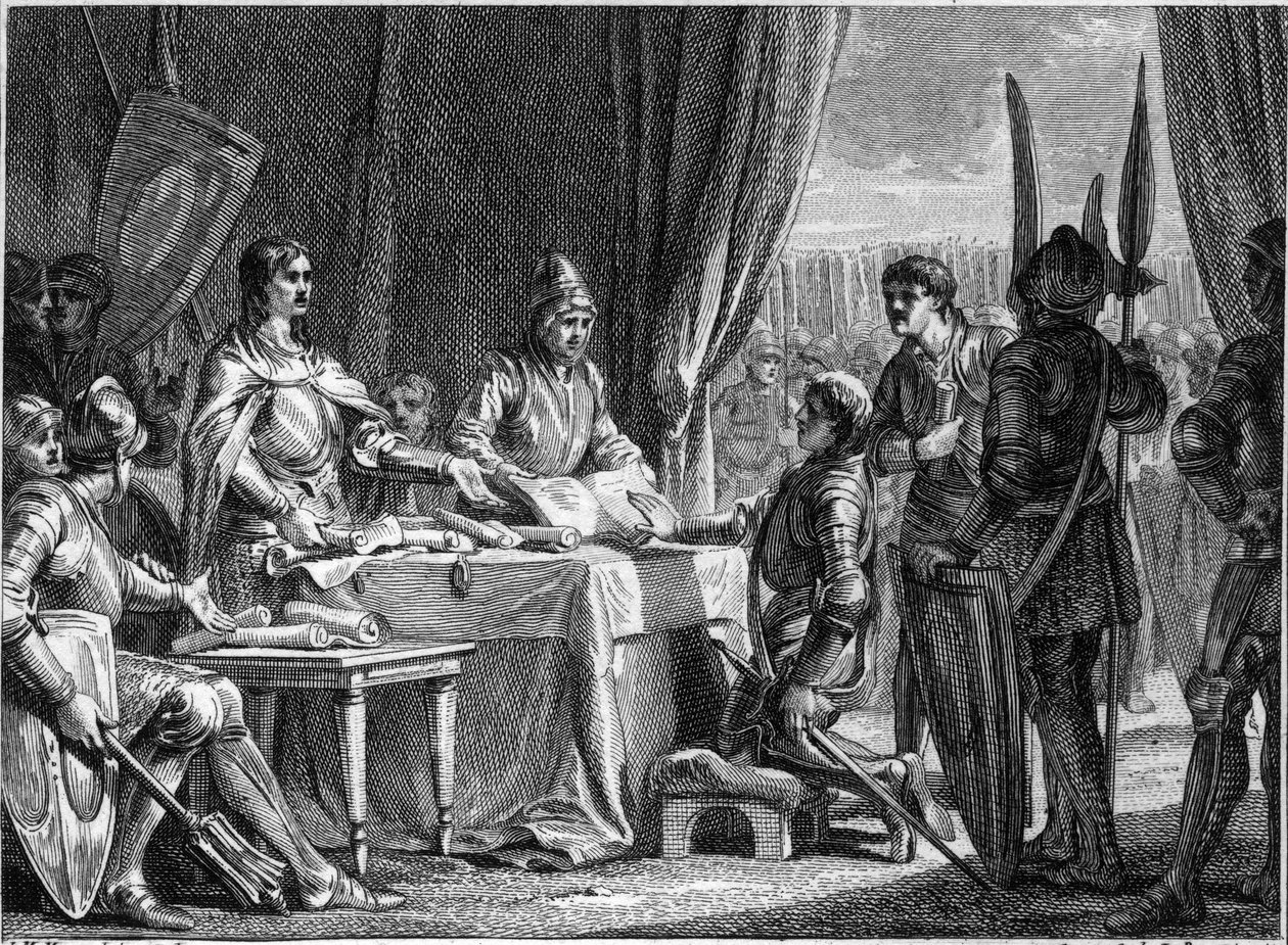 Charles Martel, King of the Francs, distributes goods of the Church to his soldiers